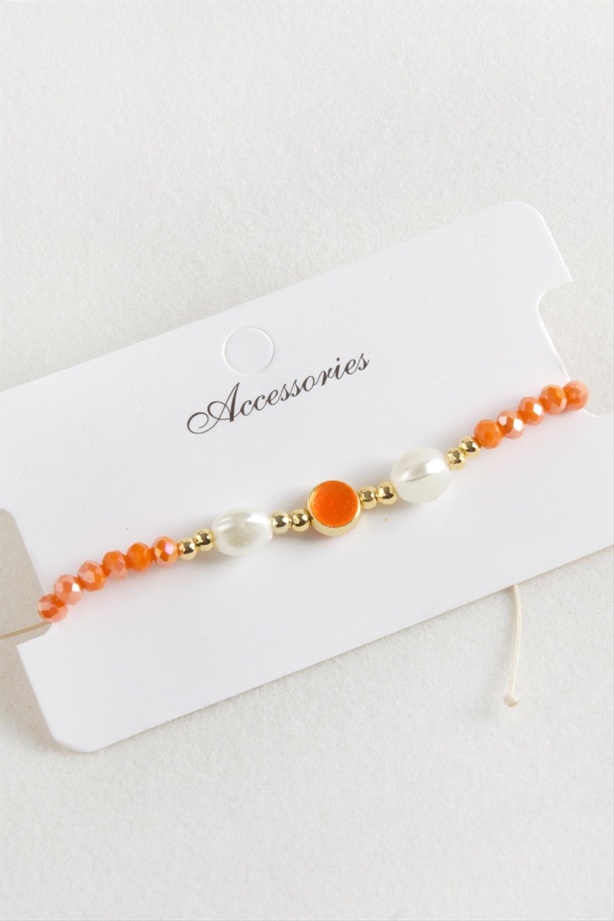 Mineli İnci Kristal Makrome İp Bileklik