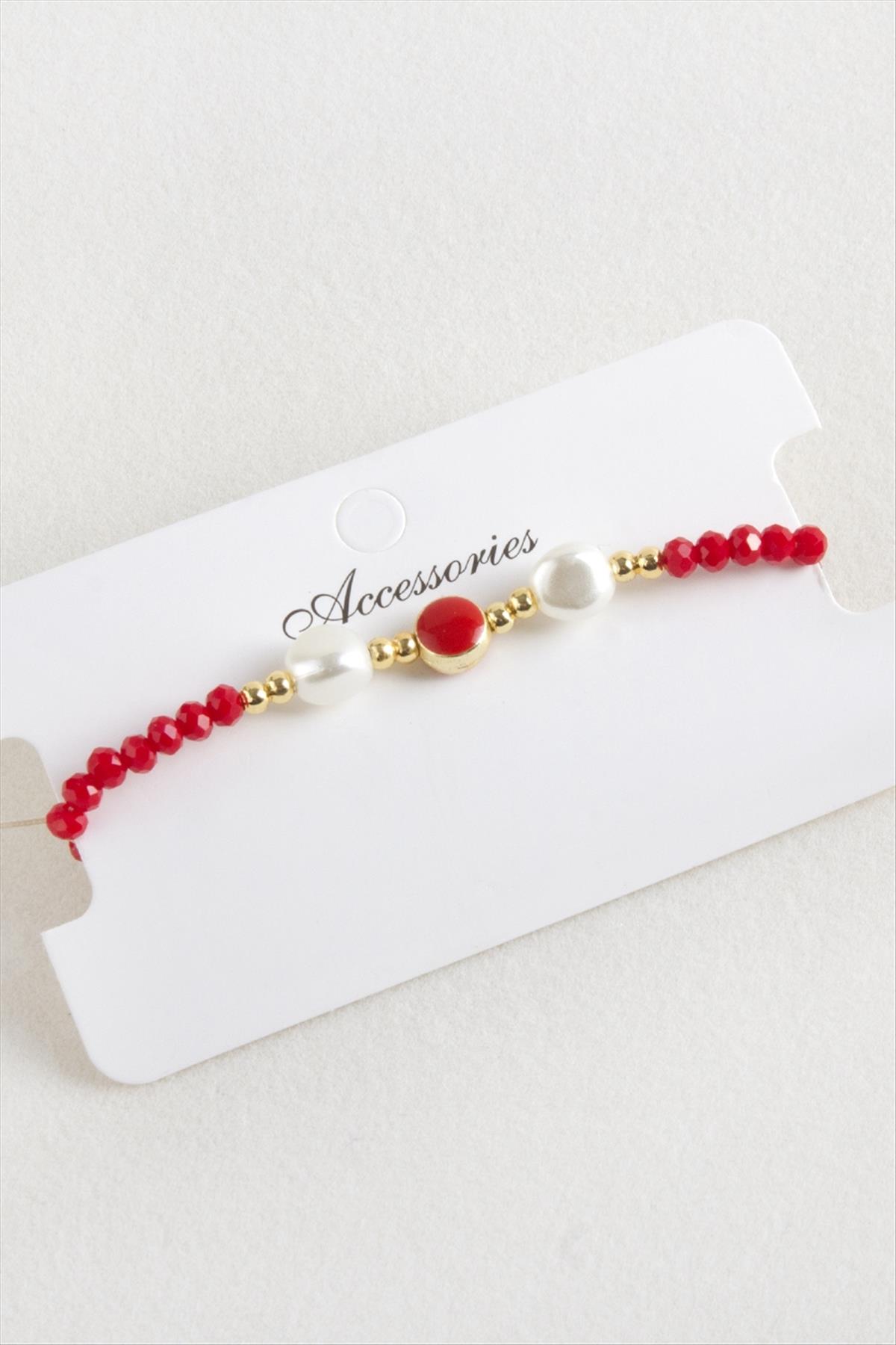 Mineli İnci Kristal Makrome İp Bileklik