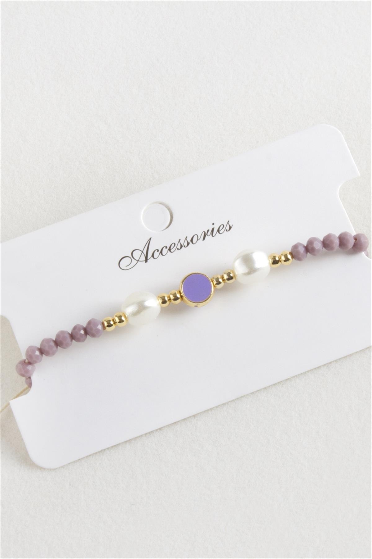 Mineli İnci Kristal Makrome İp Bileklik