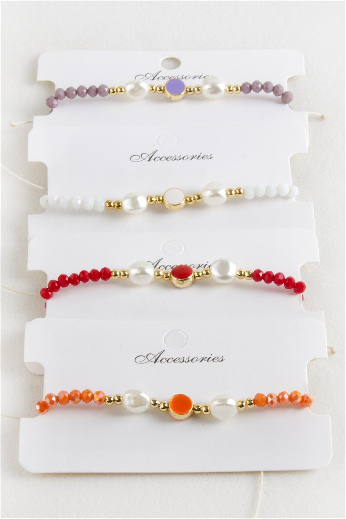 Mineli İnci Kristal Makrome İp Bileklik