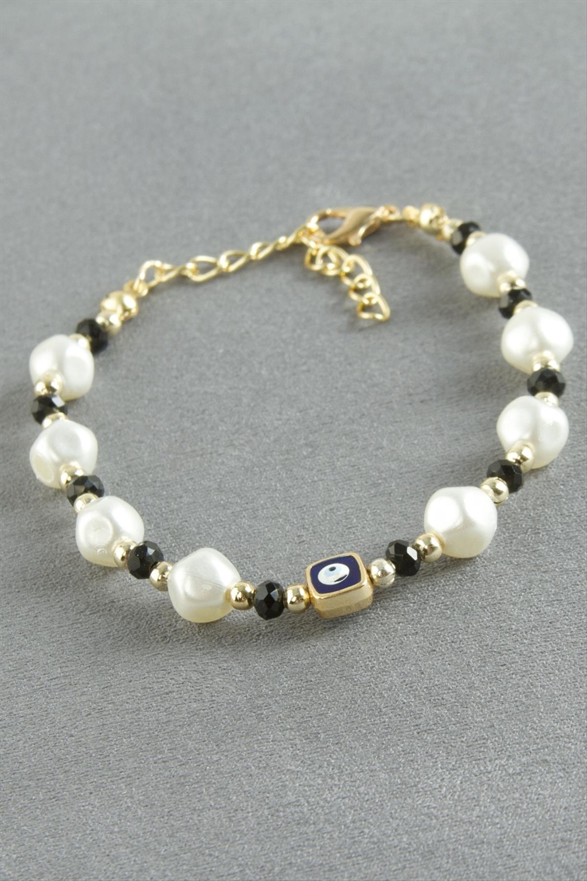 Nazar Dikdörtgen Kristal İnci Bileklik