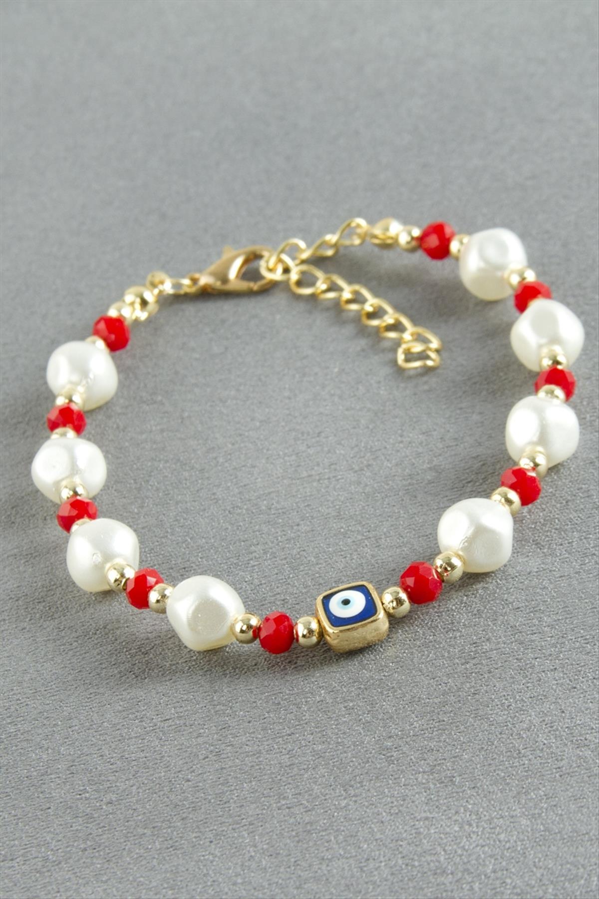 Nazar Dikdörtgen Kristal İnci Bileklik