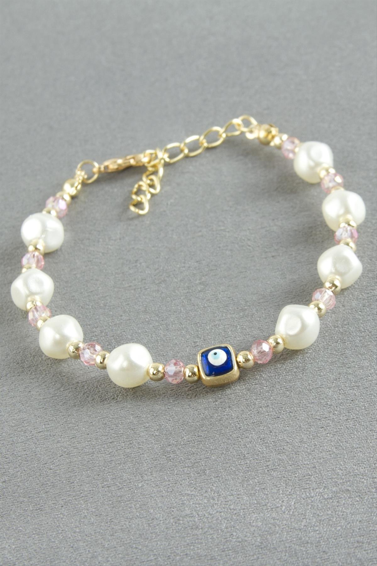 Nazar Dikdörtgen Kristal İnci Bileklik