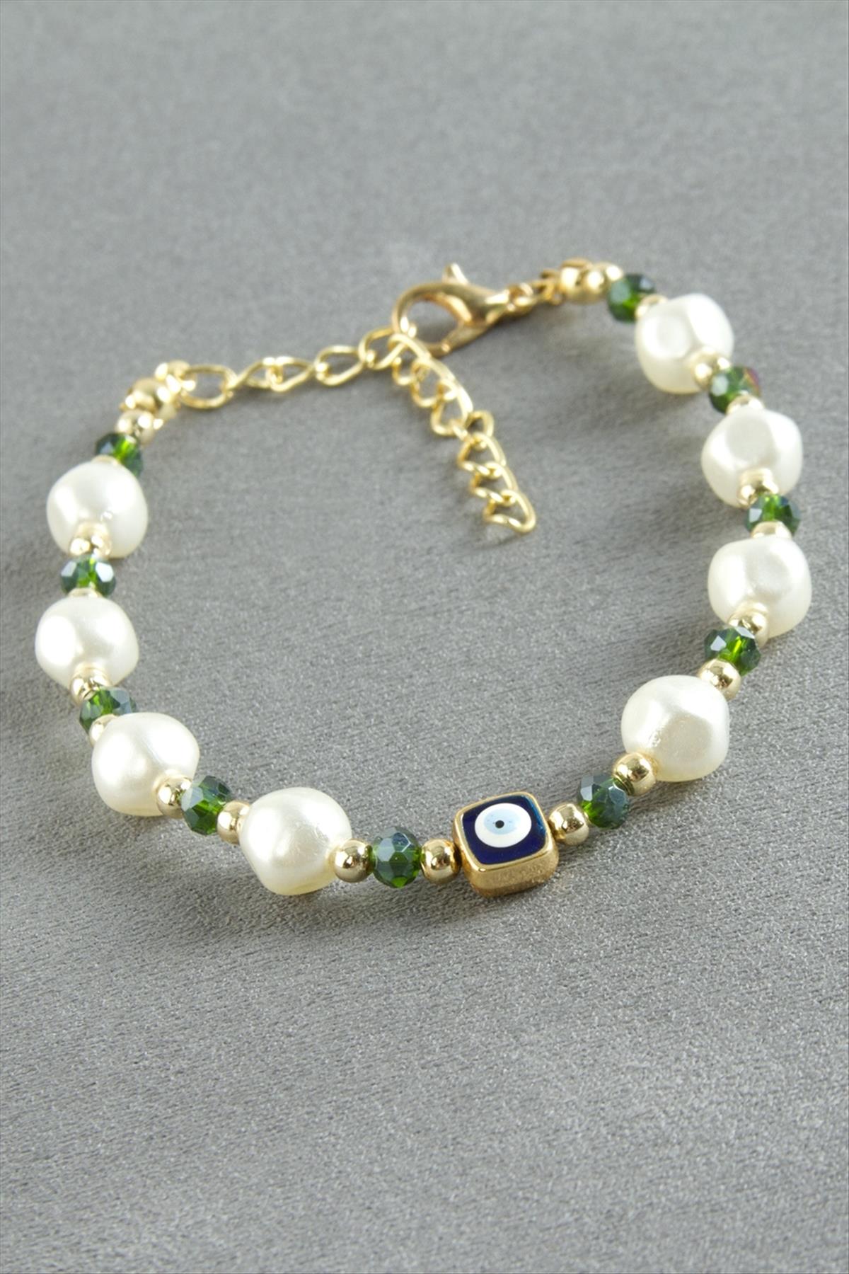 Nazar Dikdörtgen Kristal İnci Bileklik