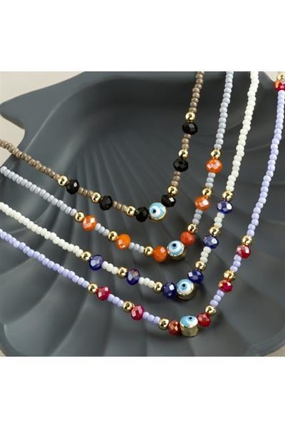Nazarlı Kristal Kum Boncuk Kolye