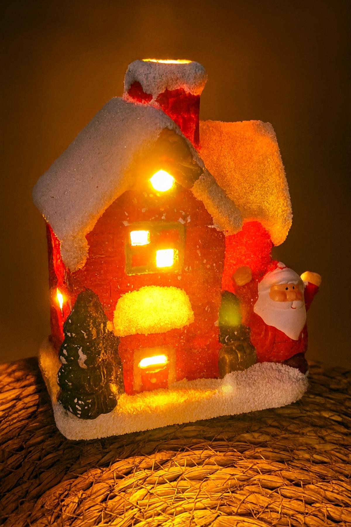 Noel Baba Işıklı Ev Yılbaşı Biblo
