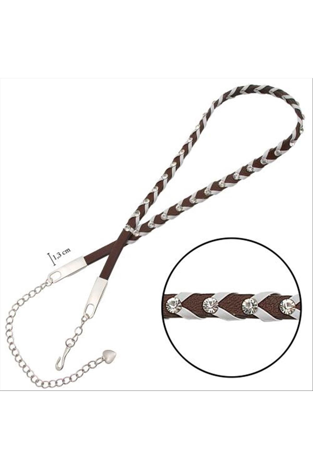 Örgülü Deri Taşlı Kemer