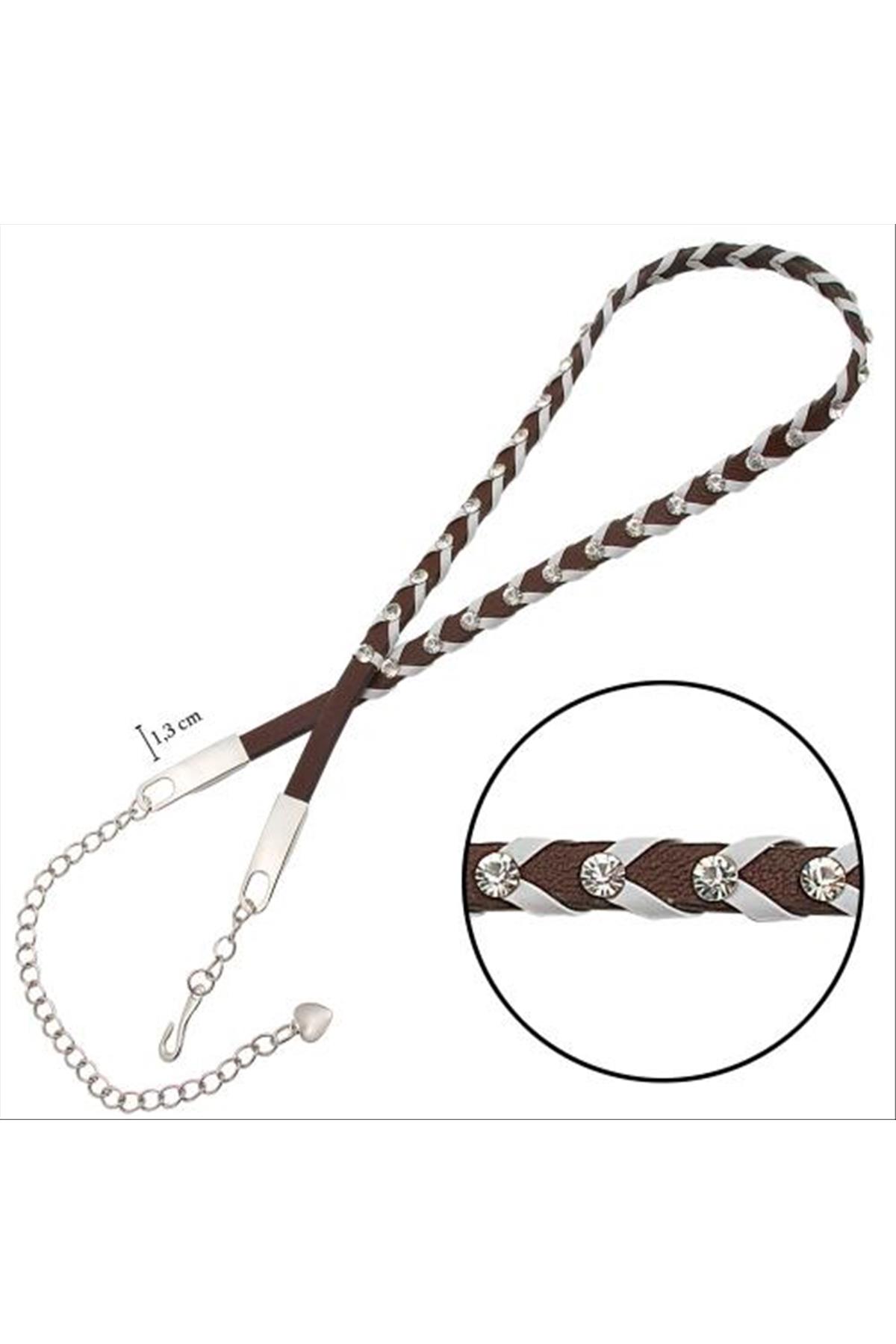 Örgülü Deri Taşlı Kemer