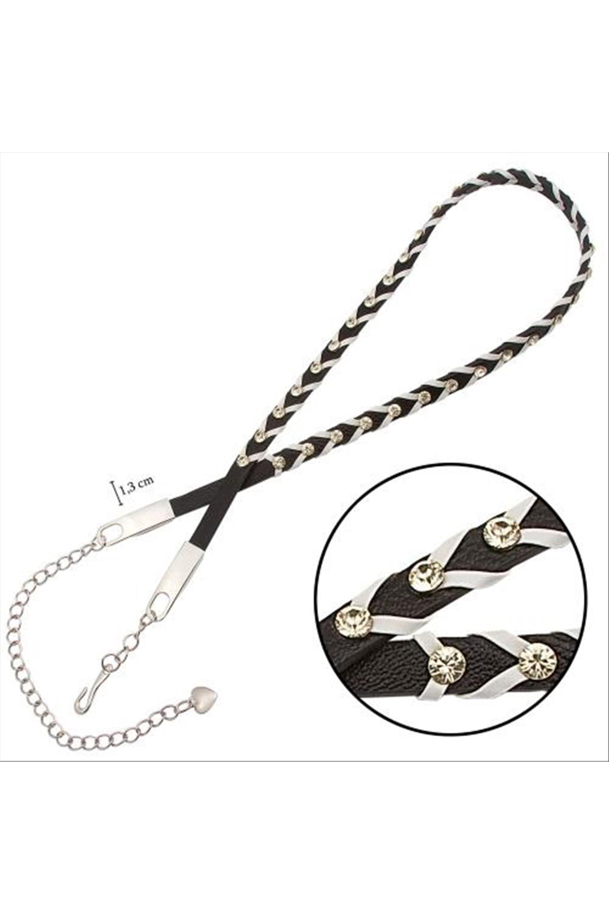 Örgülü Deri Taşlı Kemer