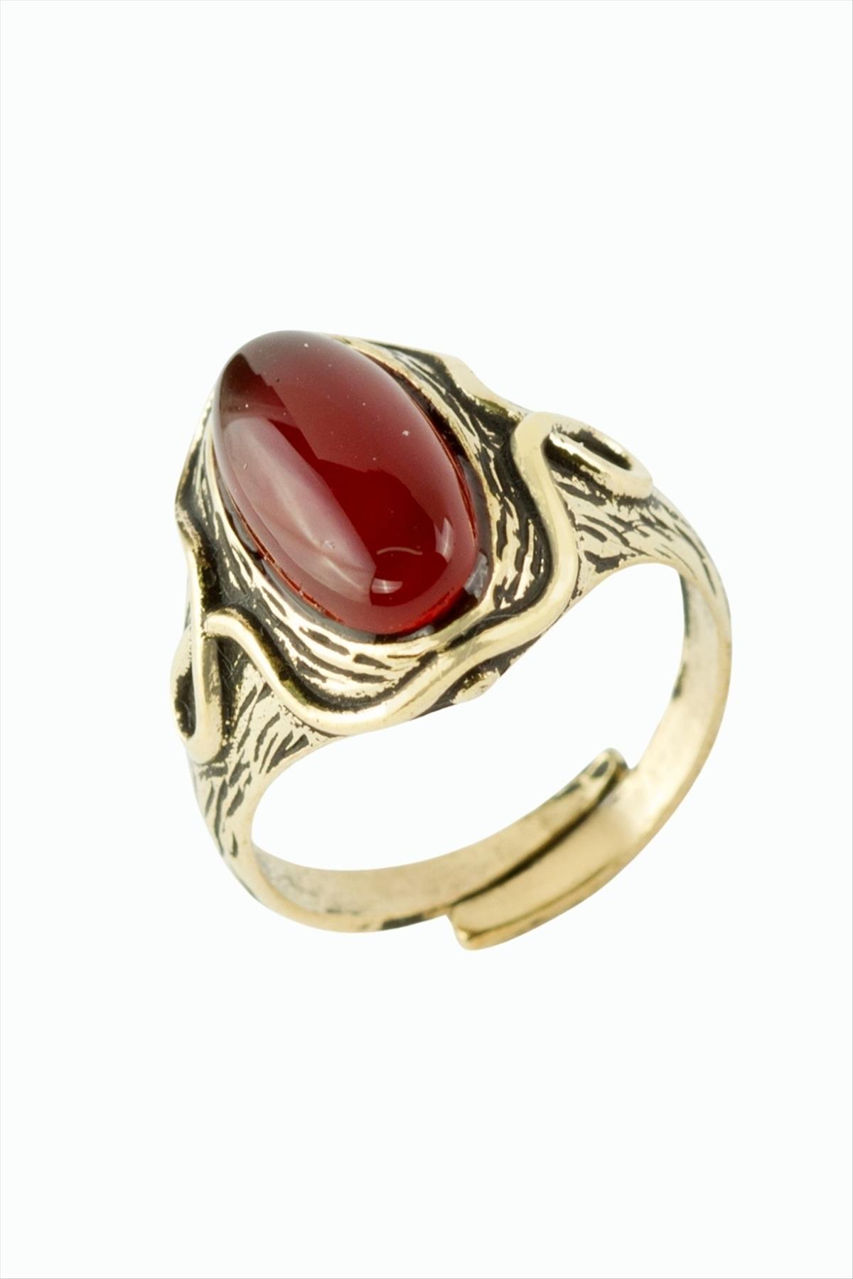 Oval Doğaltaşlı Otantik Yüzük
