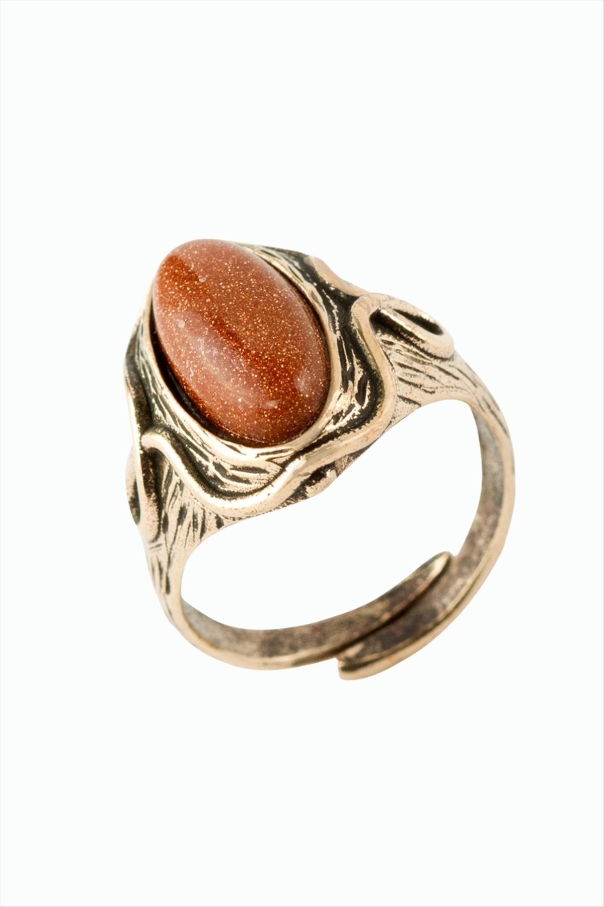 Oval Doğaltaşlı Otantik Yüzük