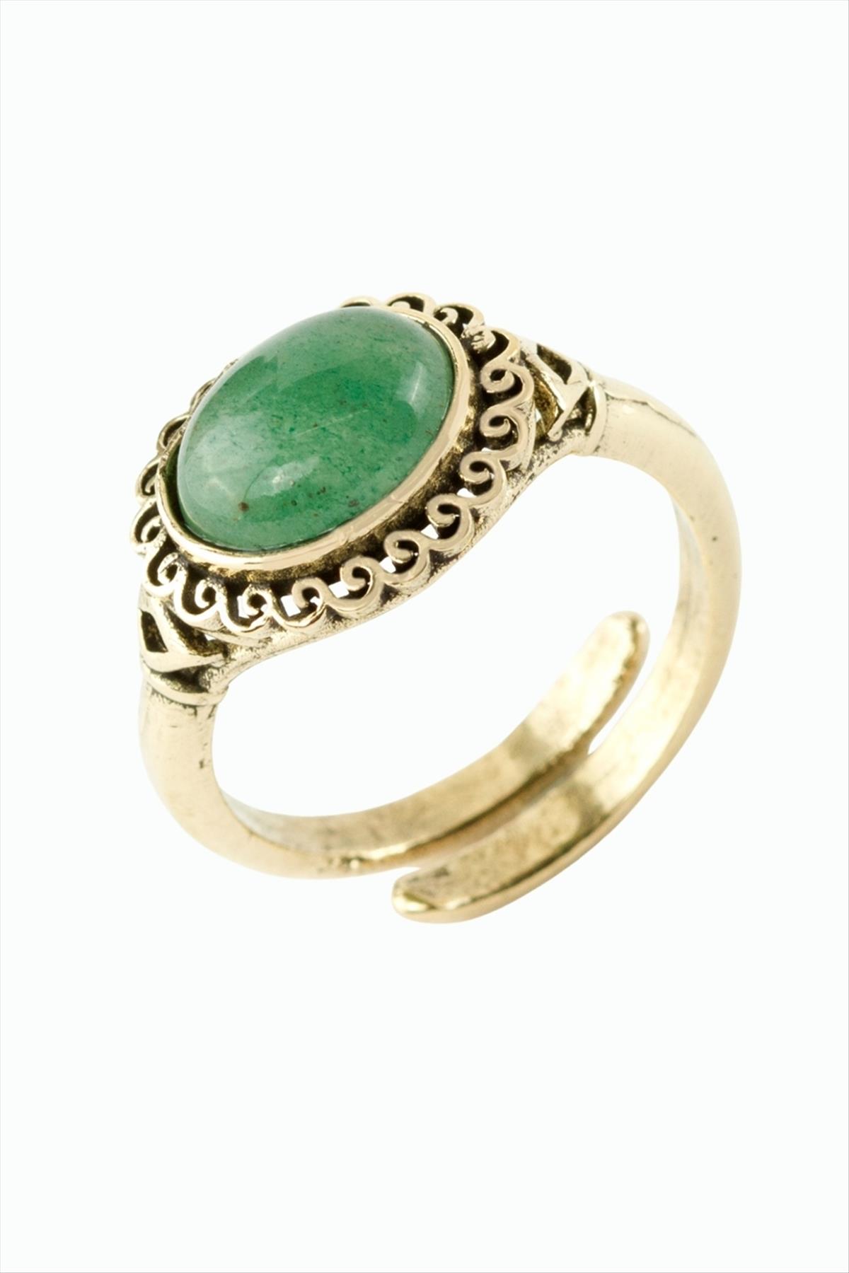 Oval Doğaltaşlı Otantik Yüzük