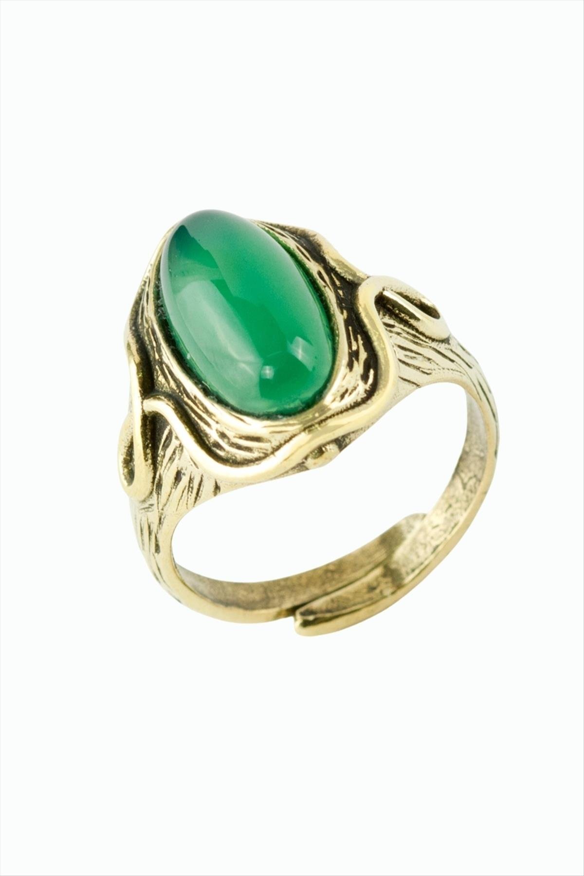 Oval Doğaltaşlı Otantik Yüzük