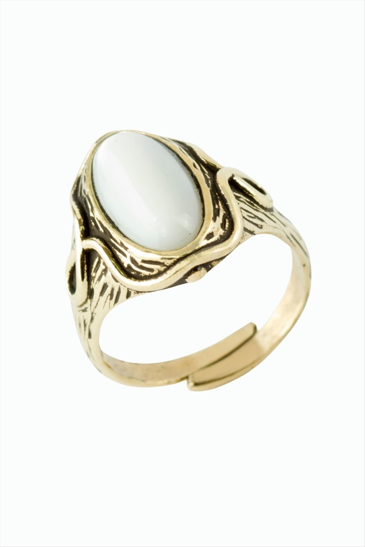 Oval Doğaltaşlı Otantik Yüzük