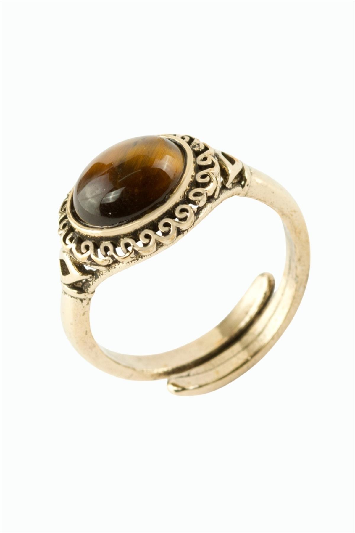 Oval Doğaltaşlı Otantik Yüzük