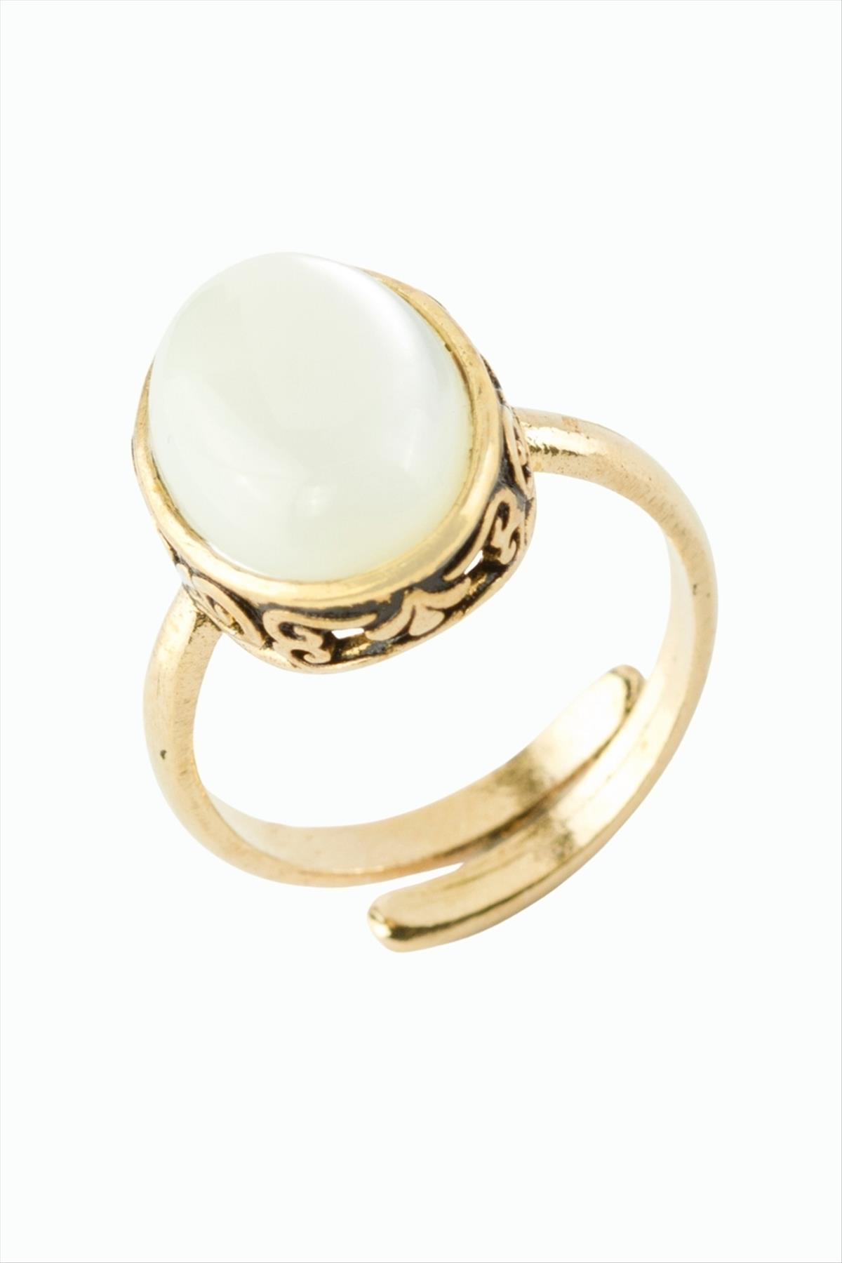 Oval Doğaltaşlı Otantik Yüzük