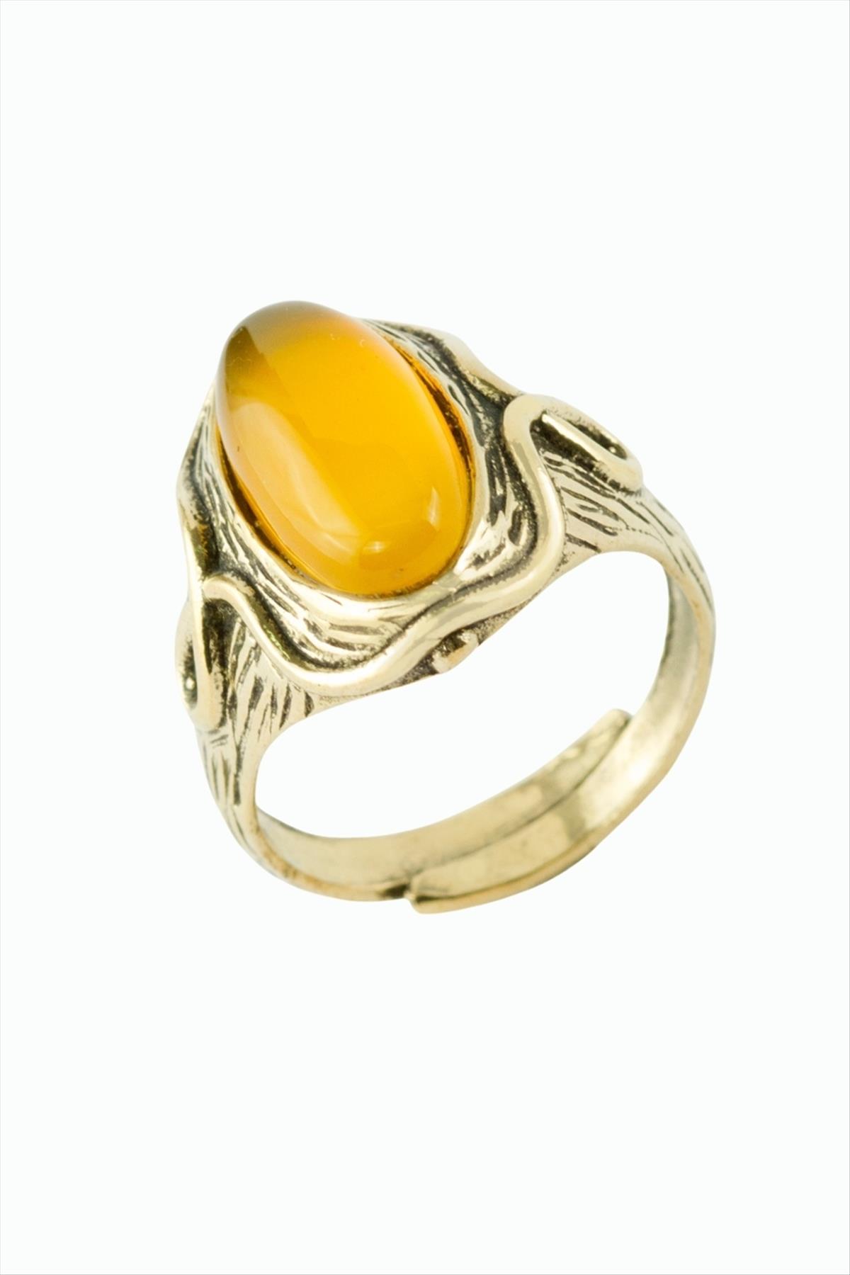 Oval Doğaltaşlı Otantik Yüzük