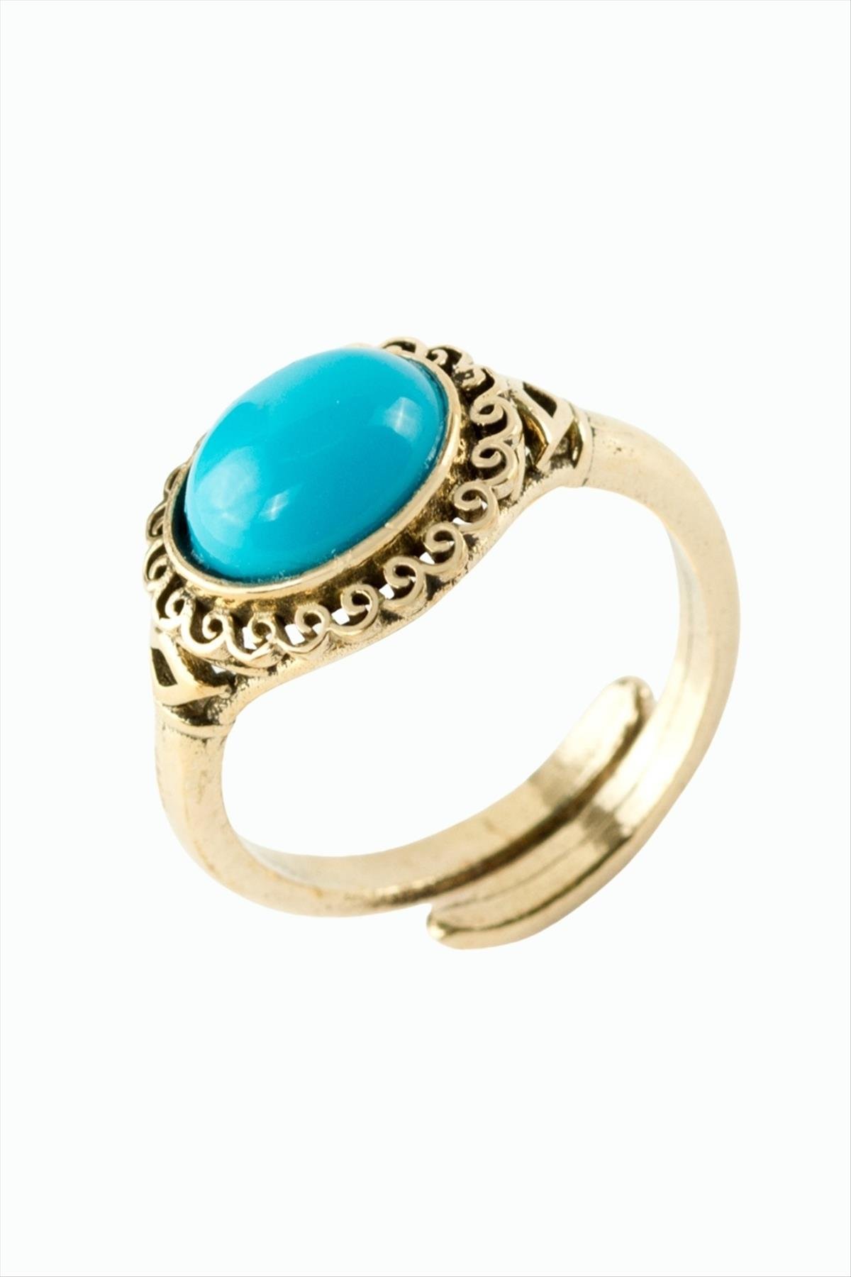 Oval Doğaltaşlı Otantik Yüzük