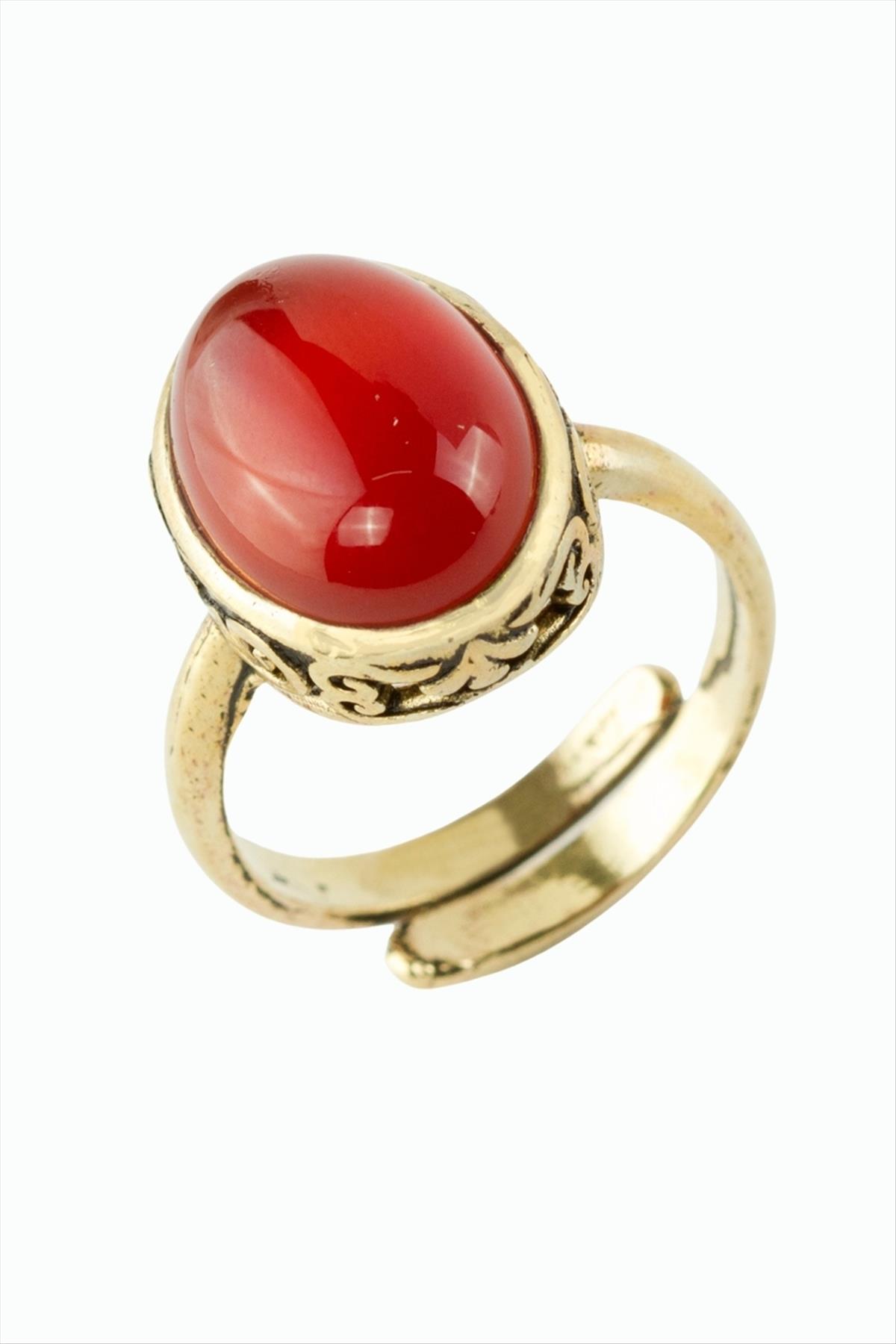 Oval Doğaltaşlı Otantik Yüzük