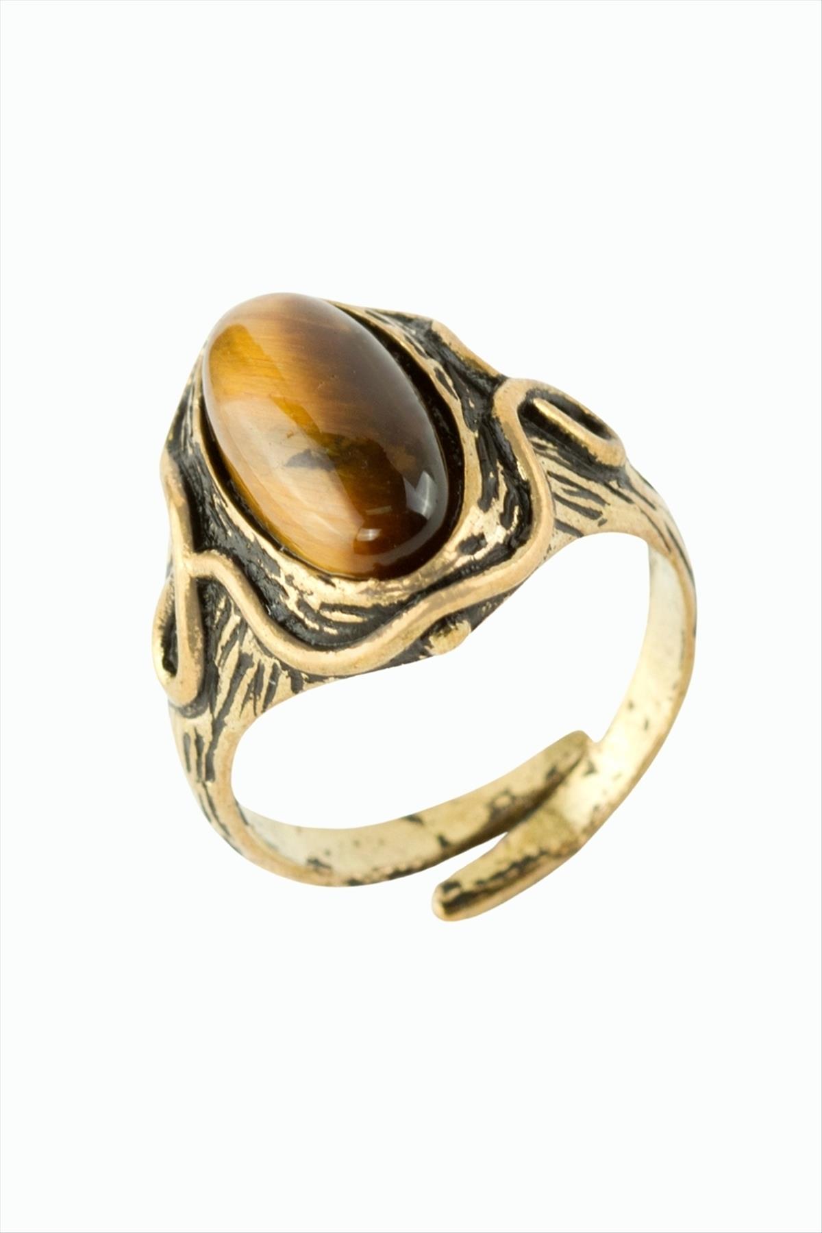 Oval Doğaltaşlı Otantik Yüzük