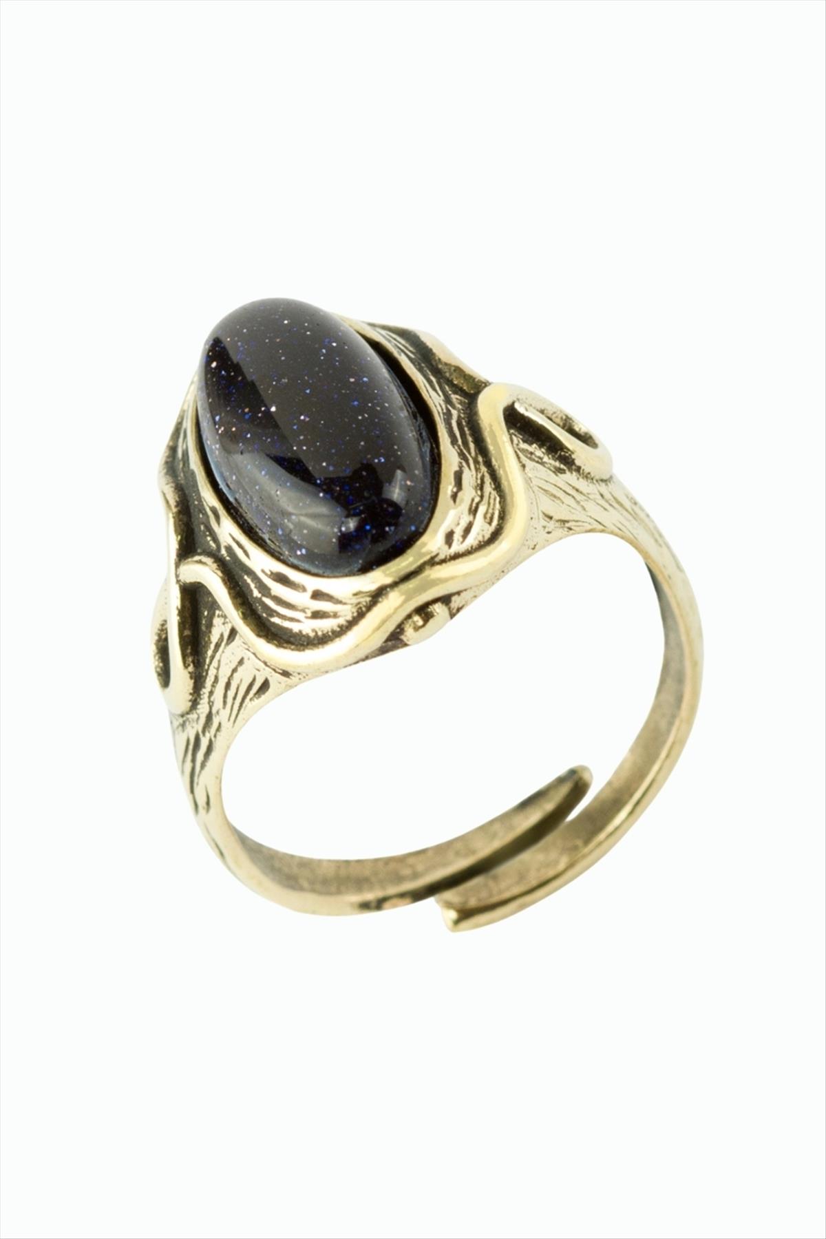 Oval Doğaltaşlı Otantik Yüzük