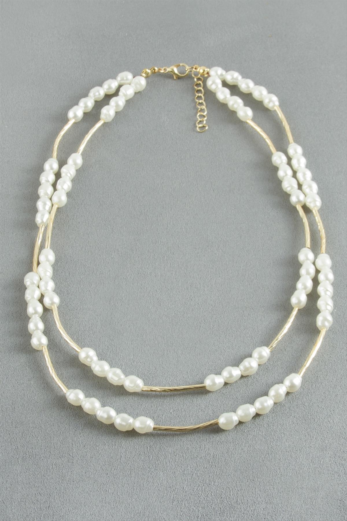 Oval İnci İkili Kolye