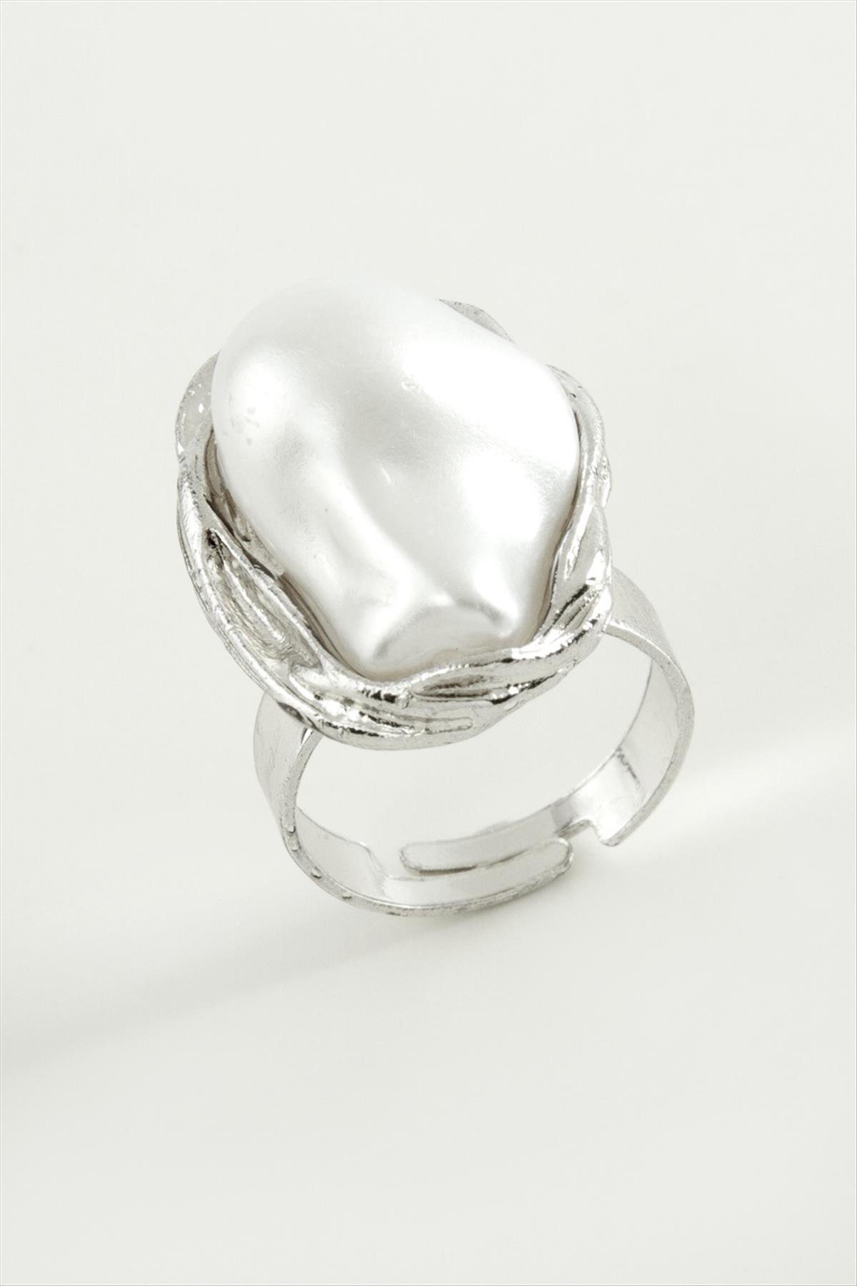 Oval İnci Metal Yüzük