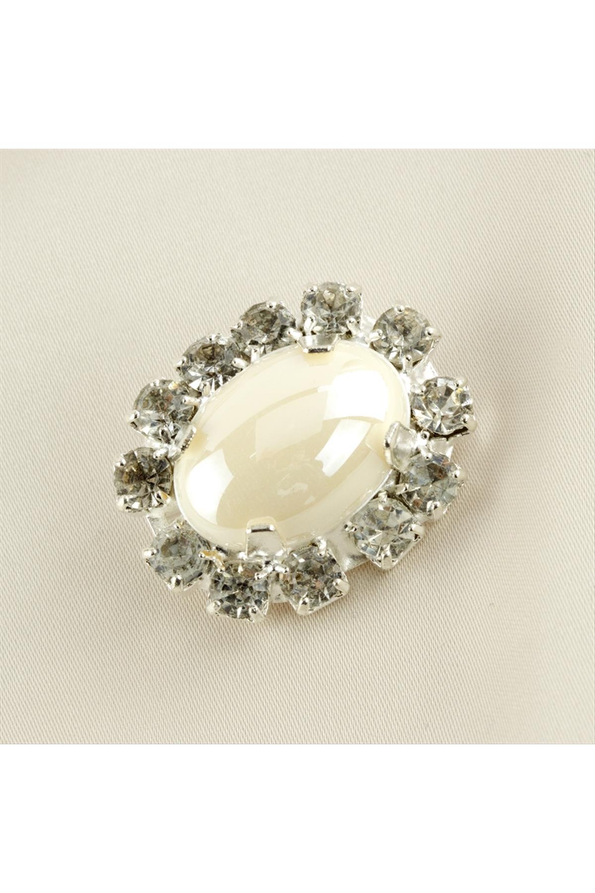 Oval İnci Taşlı Broş