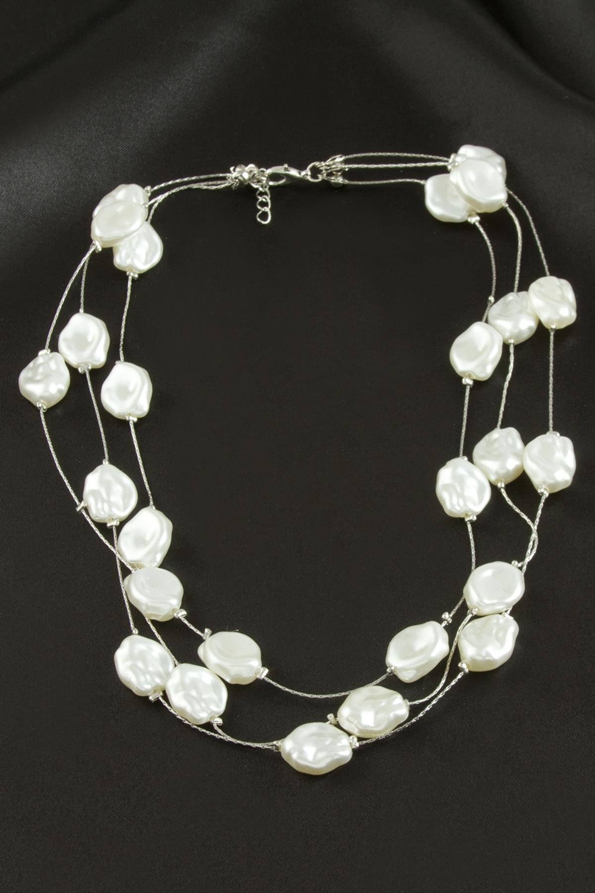 Oval İnci Üçlü Kolye