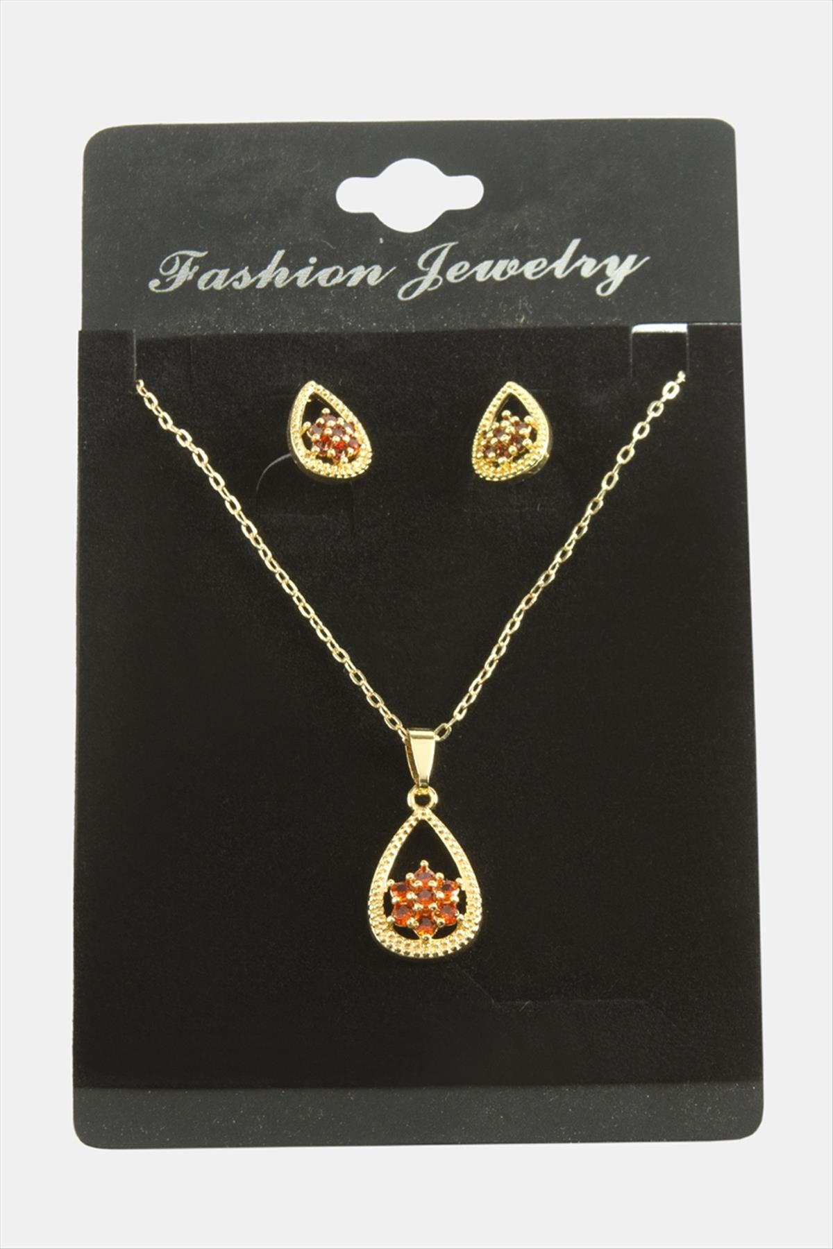 Oval Kartanesi Zirkon Taşlı Set Kolye