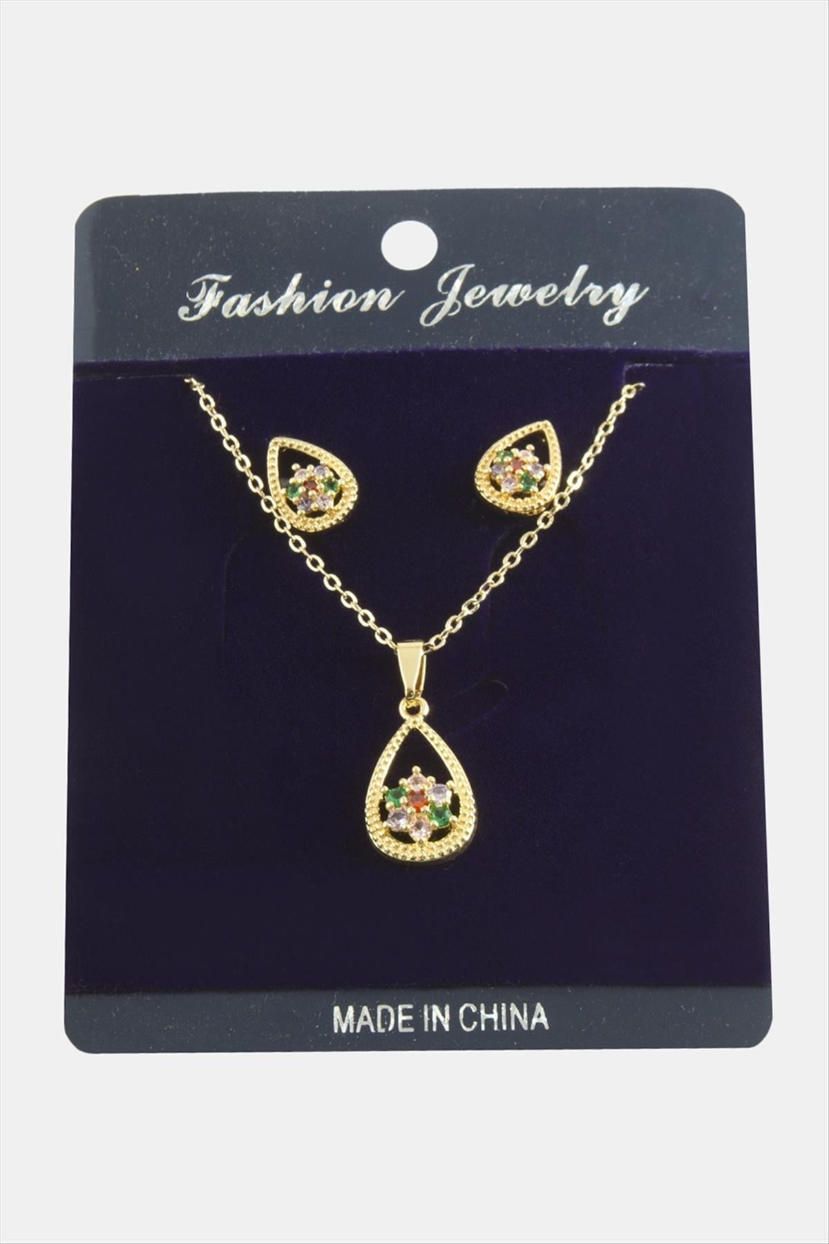 Oval Kartanesi Zirkon Taşlı Set Kolye