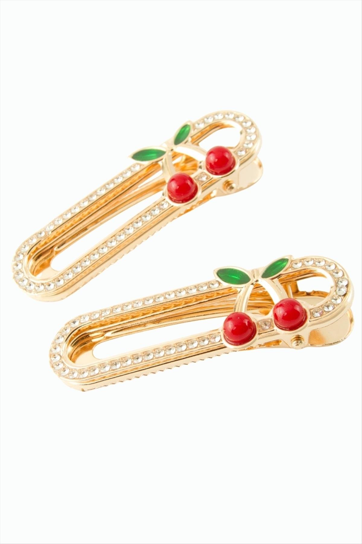 Oval Kiraz Taşlı Pens Toka 2 Adet