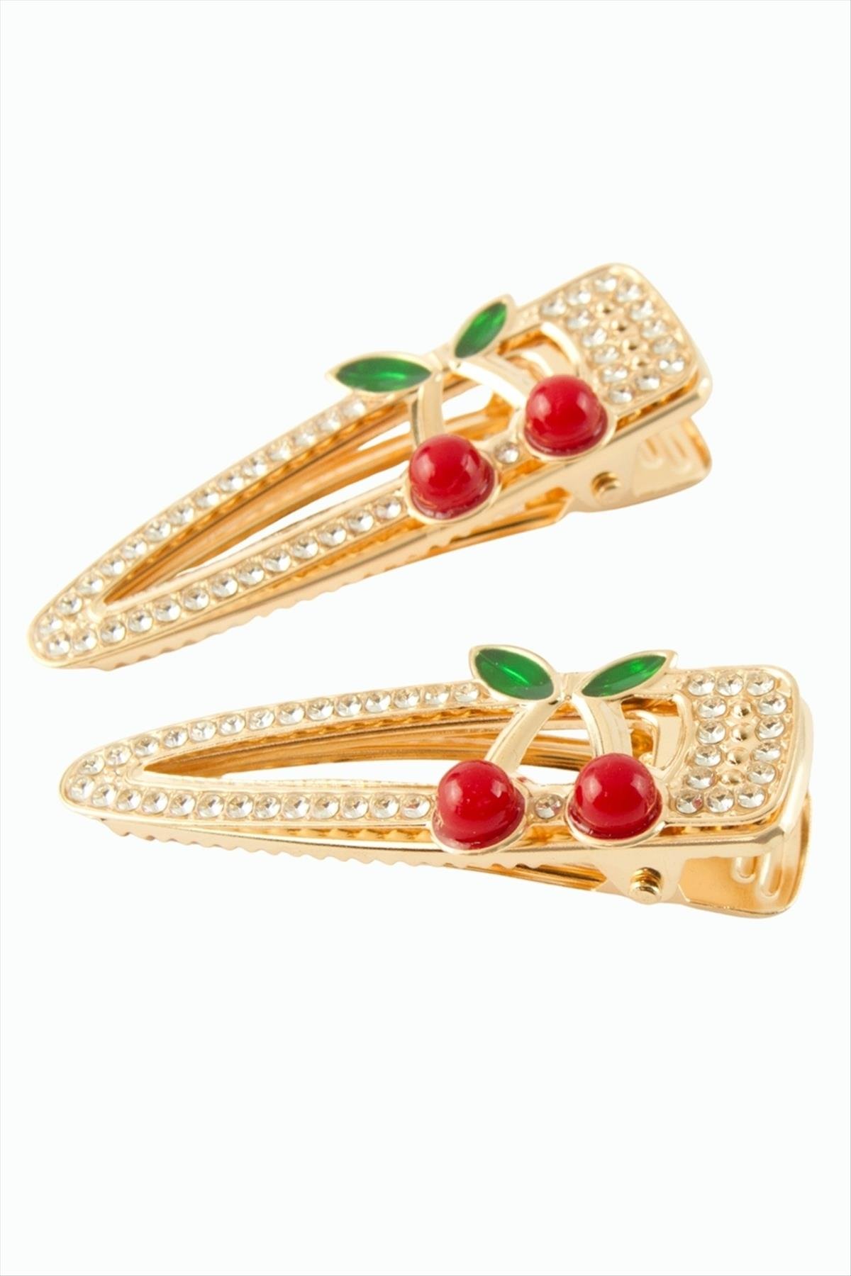 Oval Kiraz Taşlı Pens Toka 2 Adet