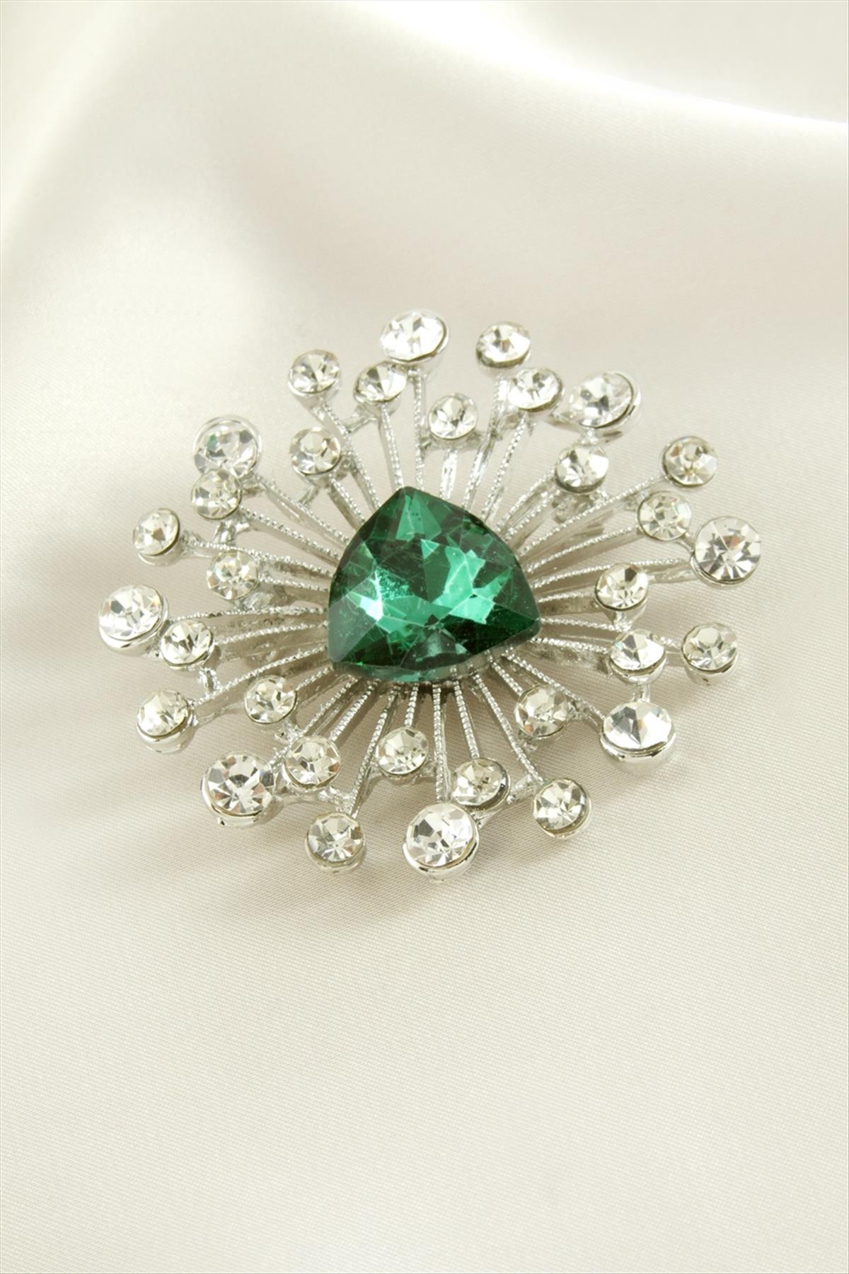 Oval Kristal Taşlı Broş