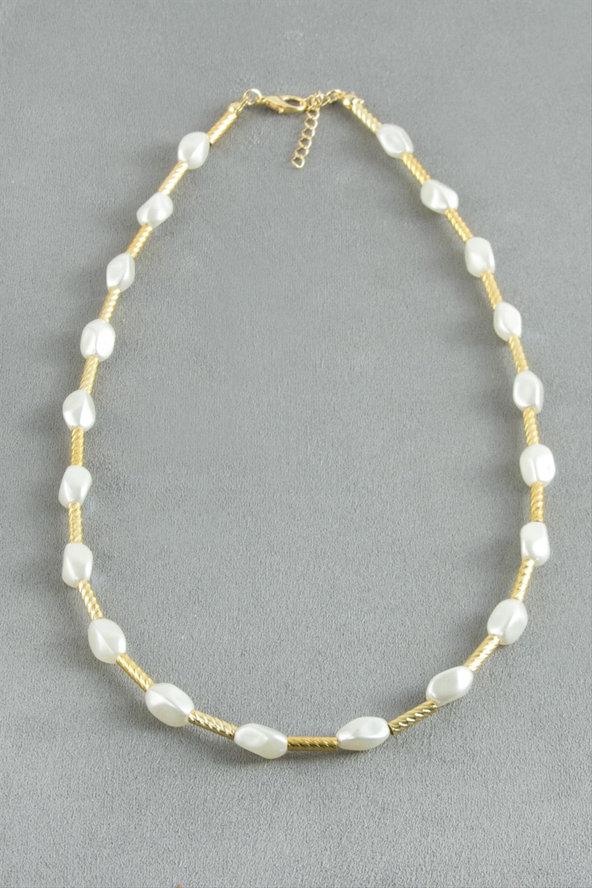 Oval Metal İnci Kolye