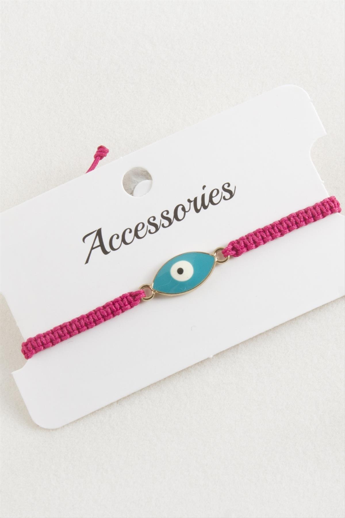 Oval Nazar Makrome Örgülü Bileklik