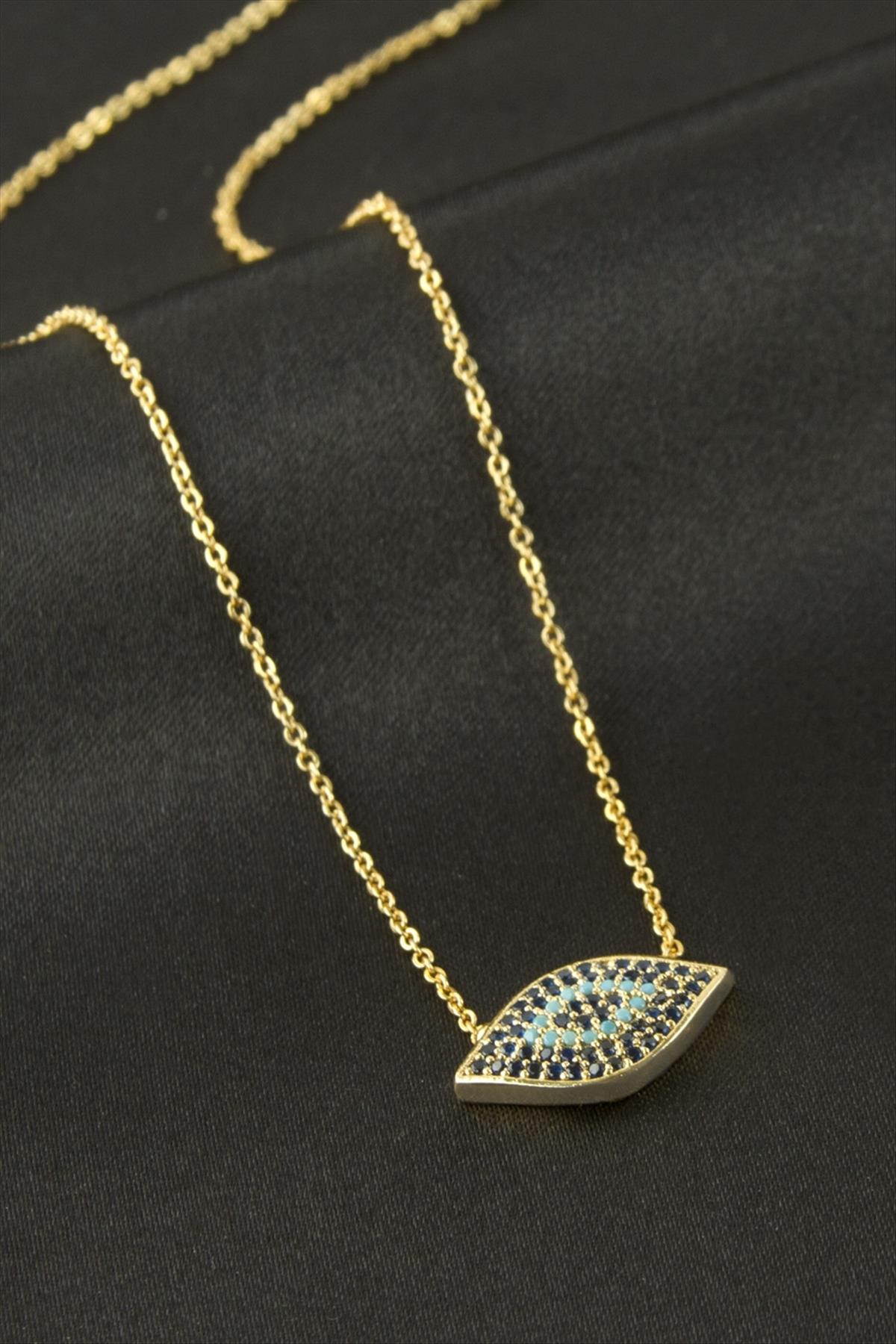 Oval Nazar Zirkon Taşlı Kolye
