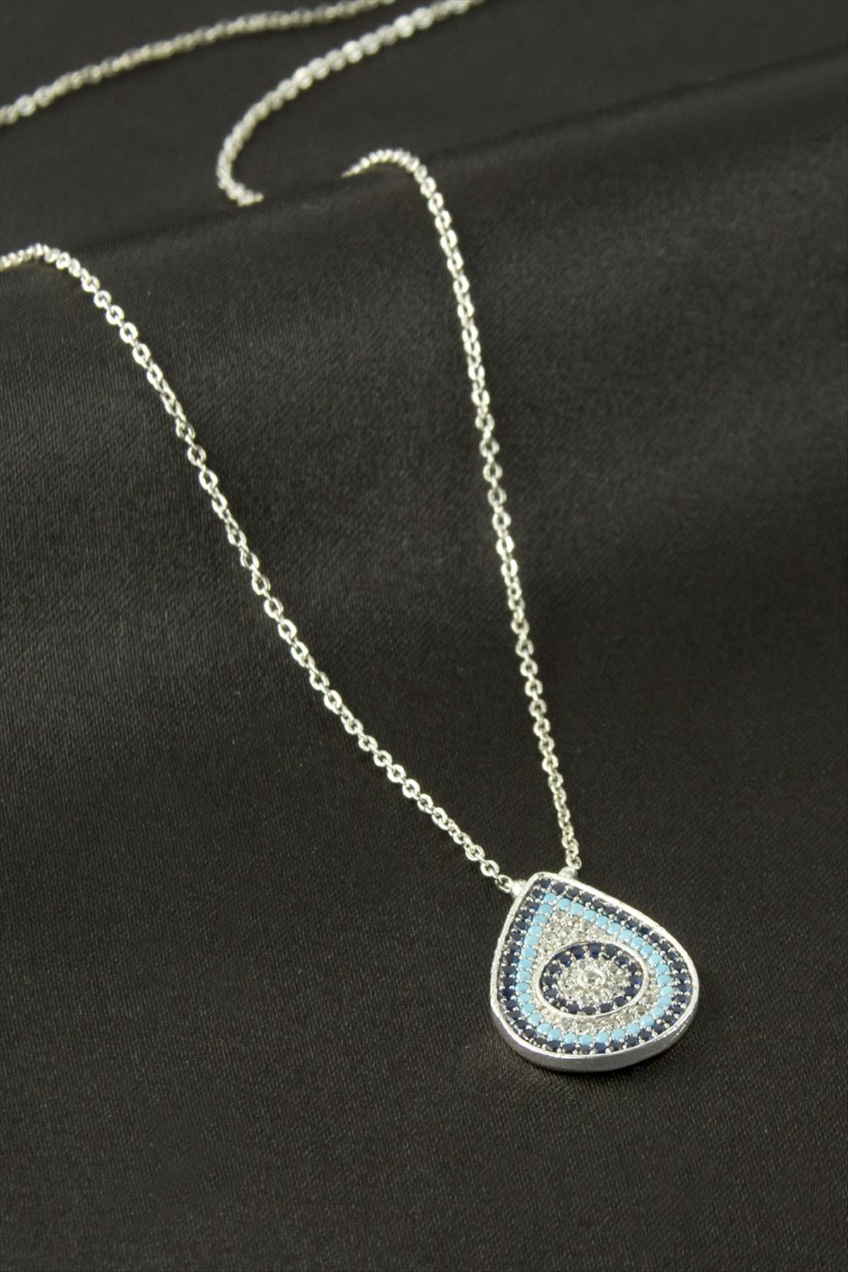 Oval Nazar Zirkon Taşlı Kolye