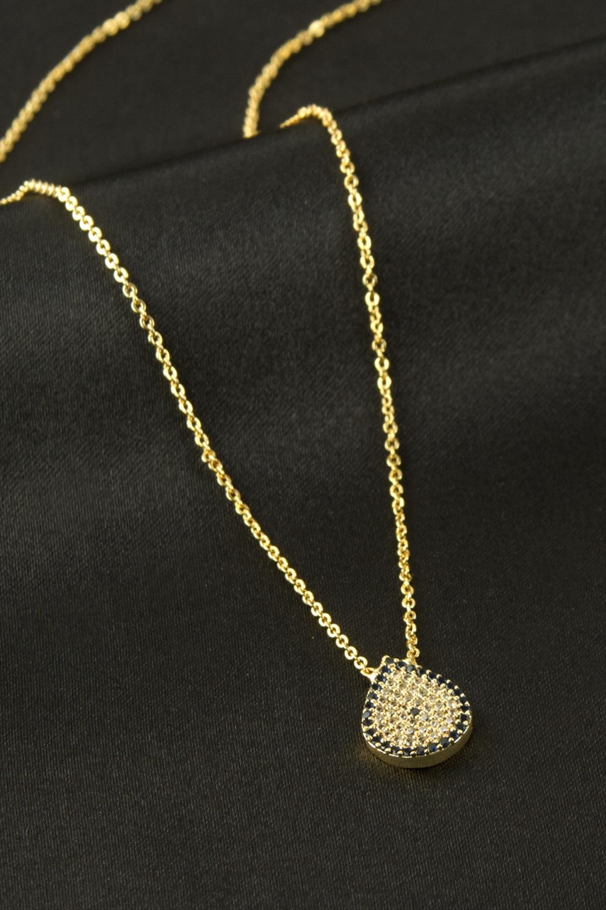 Oval Nazar Zirkon Taşlı Kolye