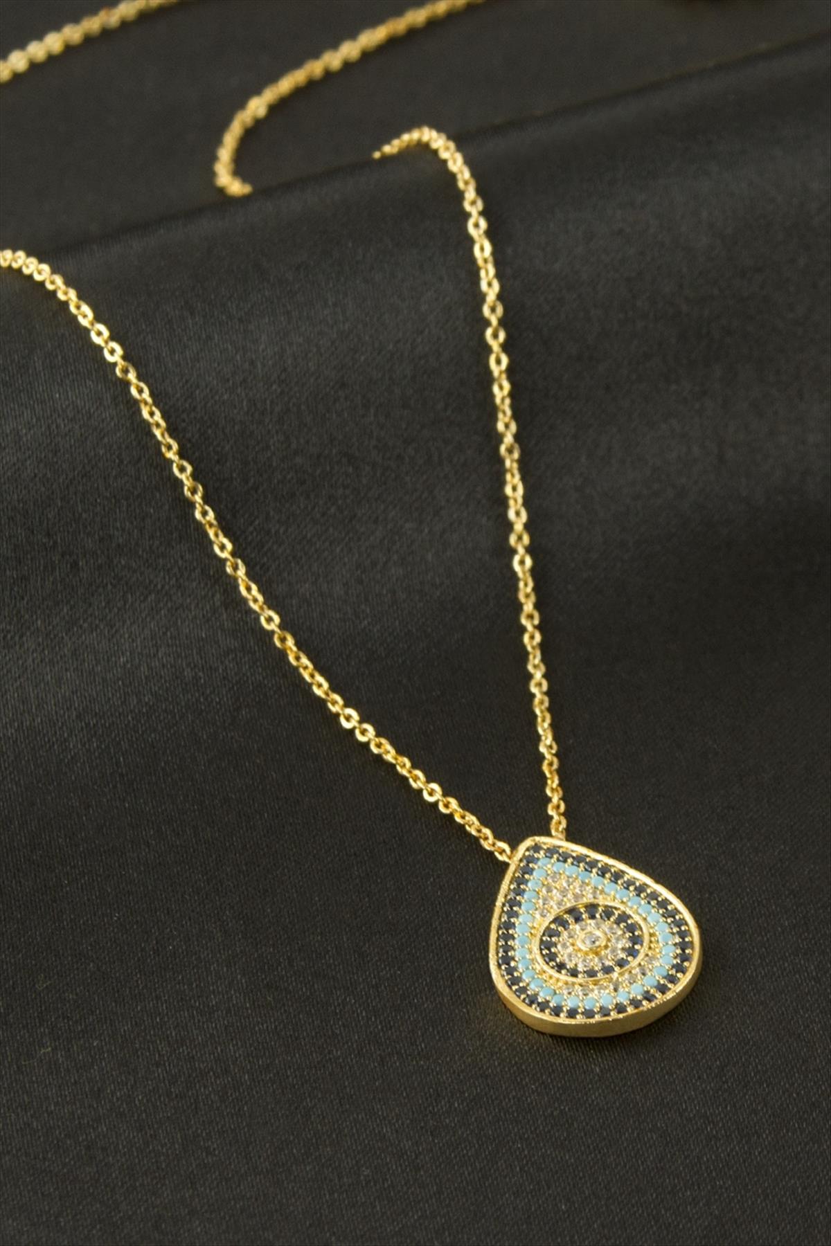 Oval Nazar Zirkon Taşlı Kolye