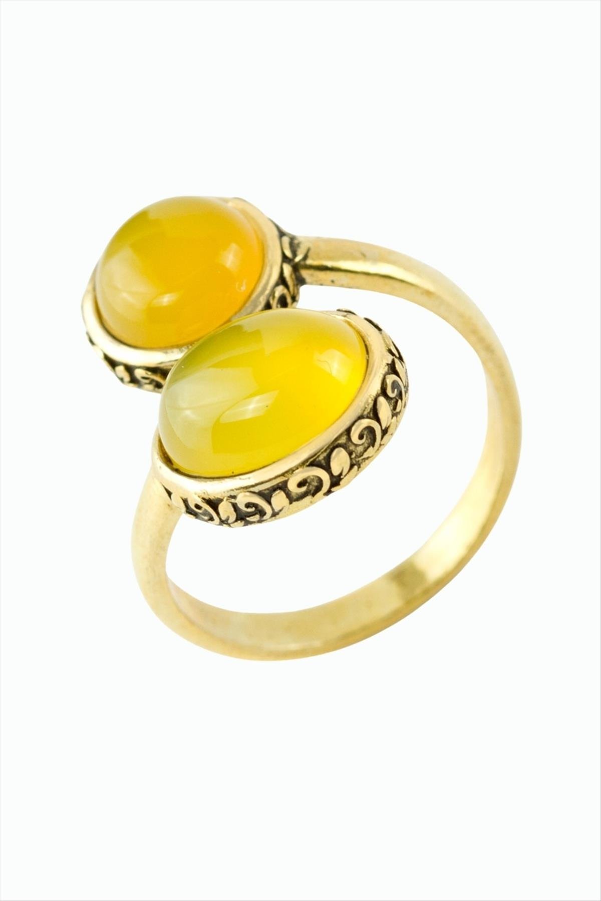 Oval Yuvarlak Doğaltaşlı Otantik Yüzük