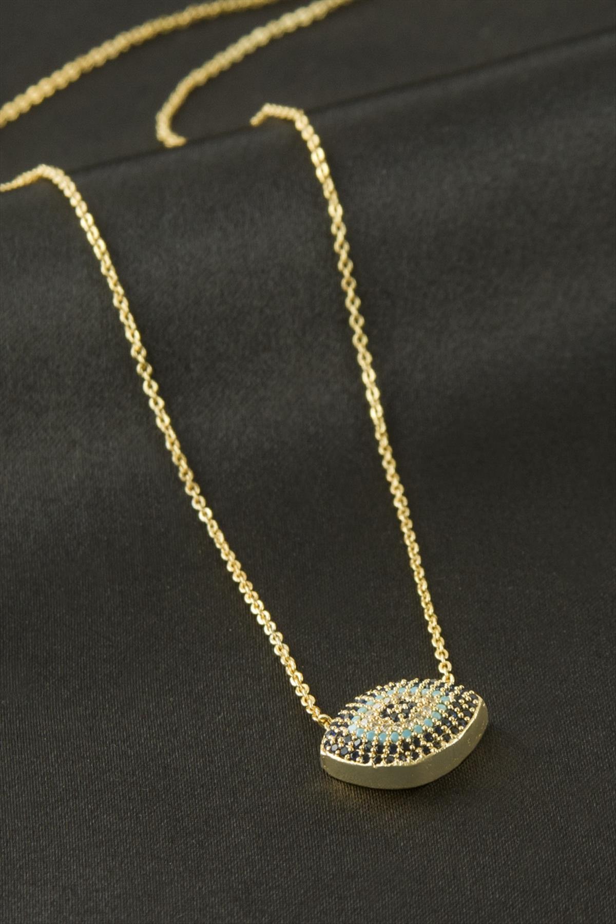 Oval Zirkon Taşlı Kolye