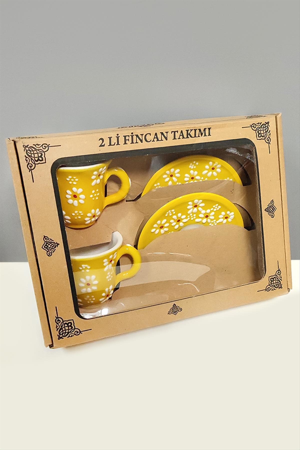 Papatya Desenli Seramik İkili Fincan Takımı