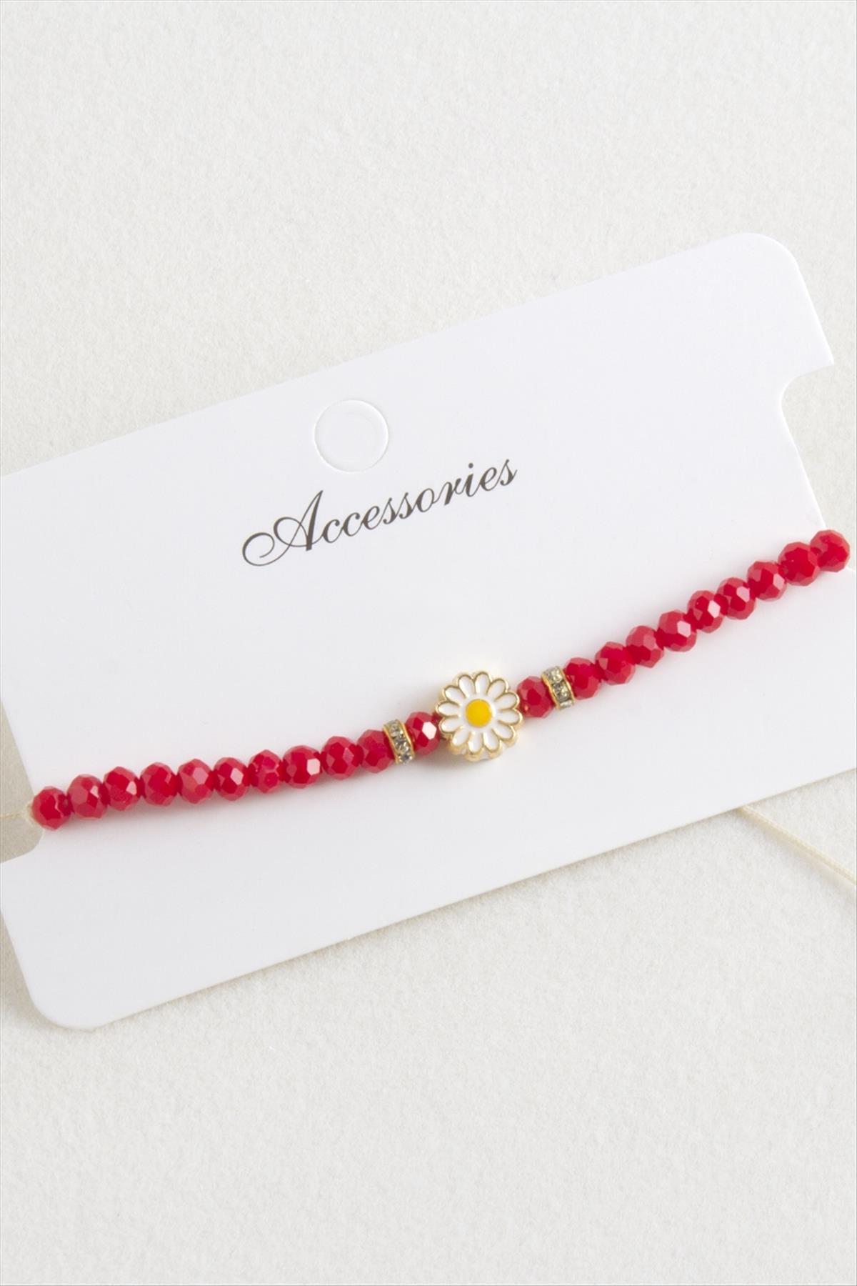 Papatya Kristal Makrome İp Bileklik