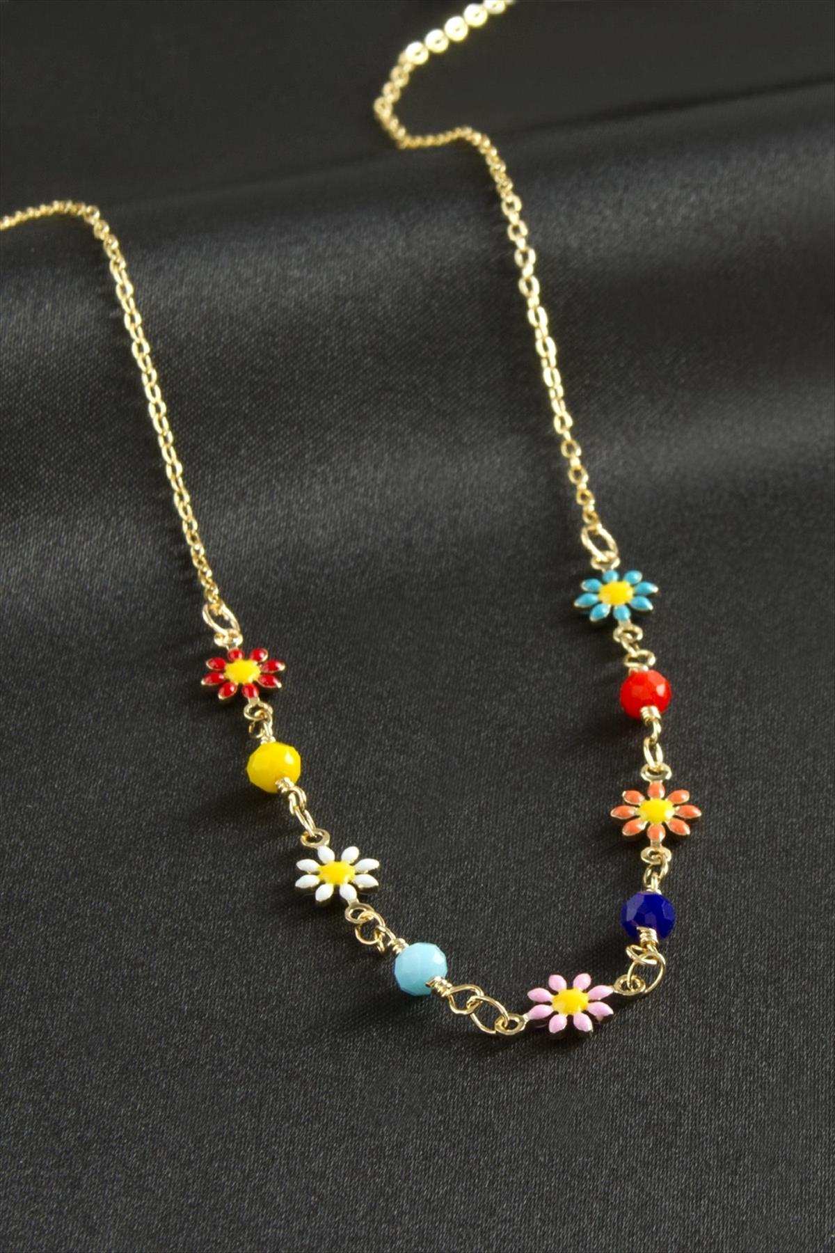 Papatya Kristal Taşlı Mineli Kolye