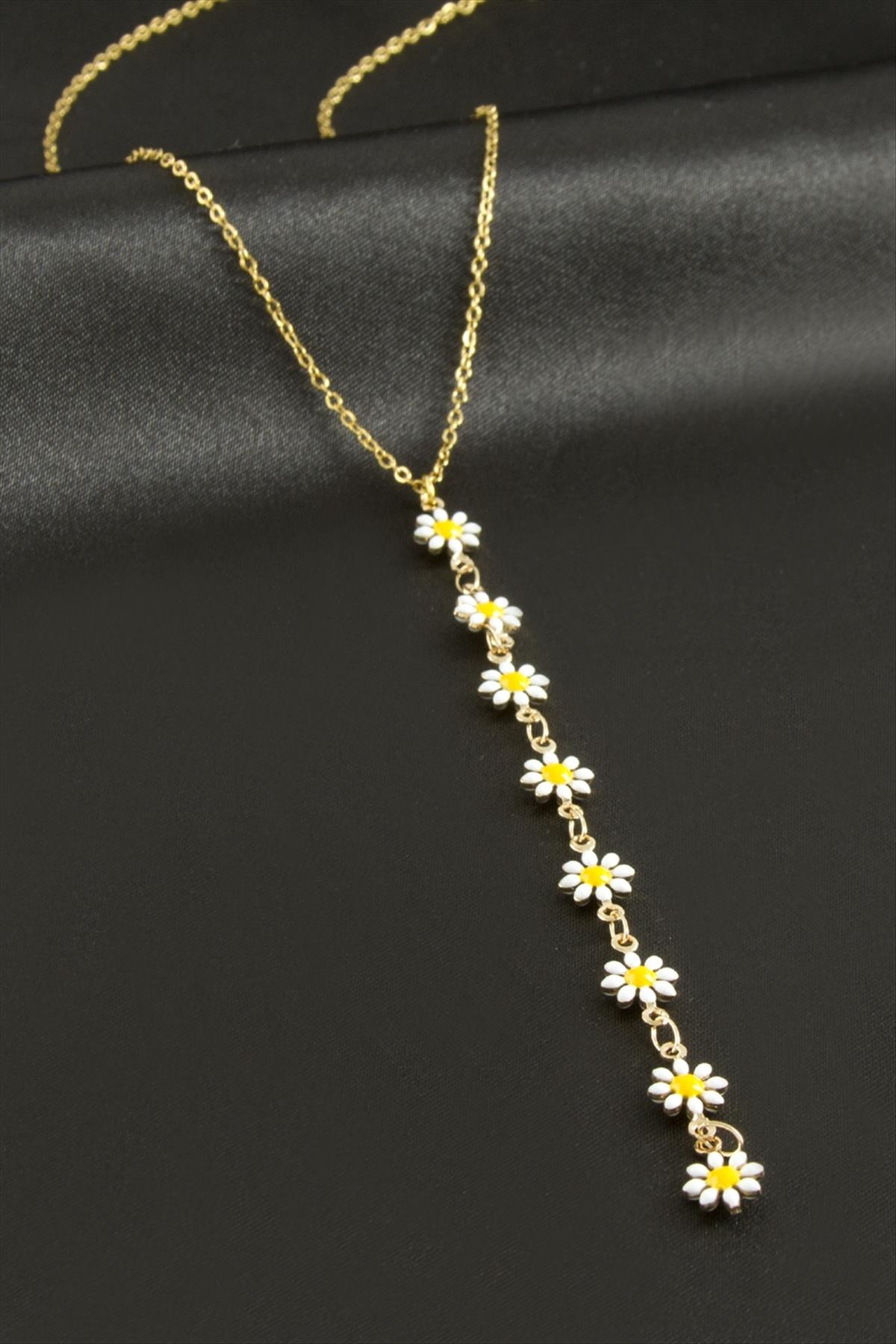 Papatya Mineli Çelik Y Kolye