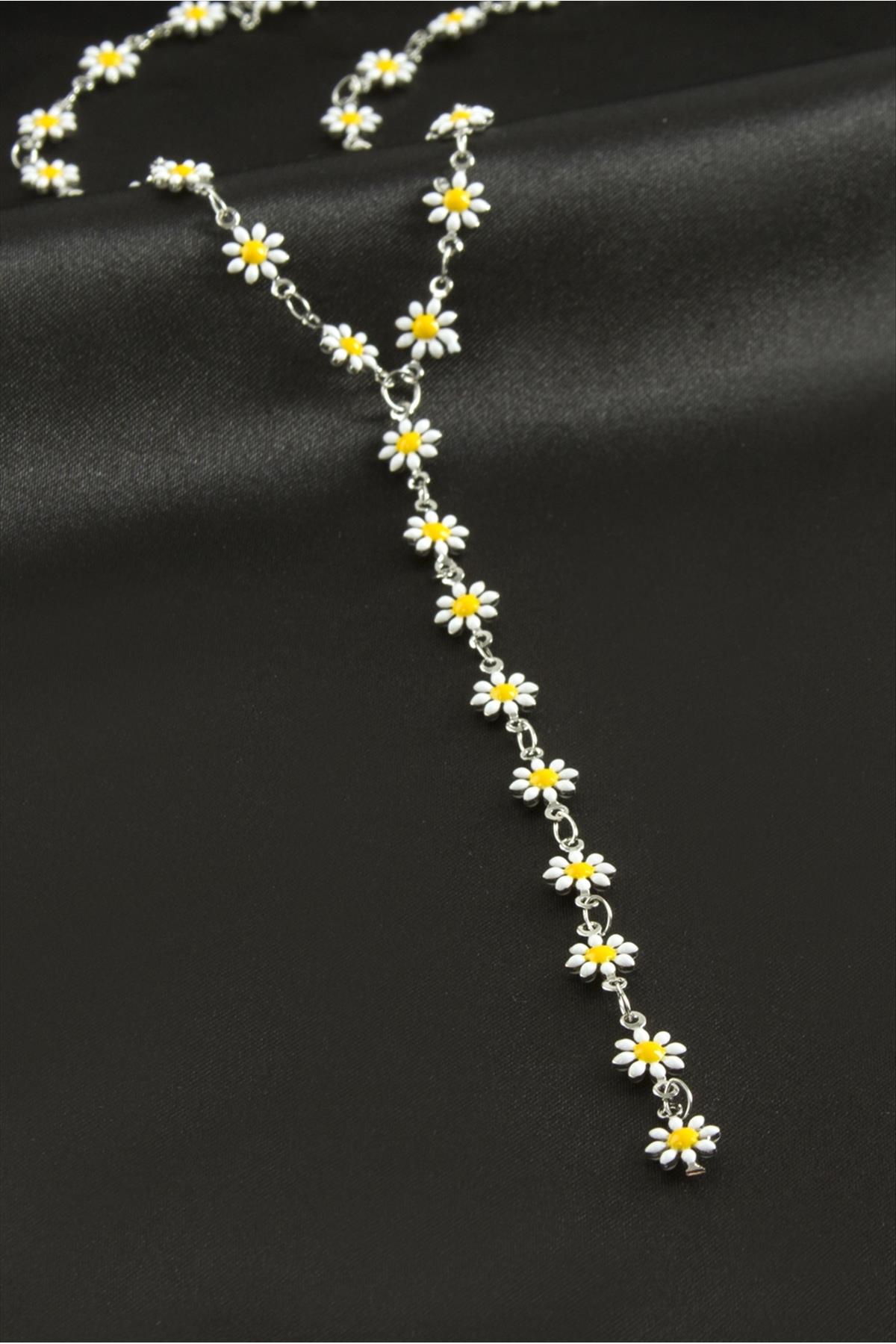 Papatya Mineli Çelik Y Kolye