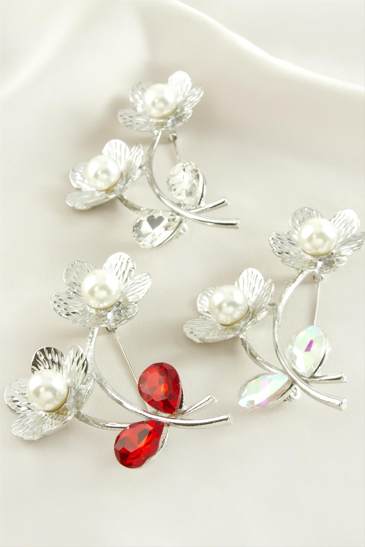 Papatya Mineli İnci Broş