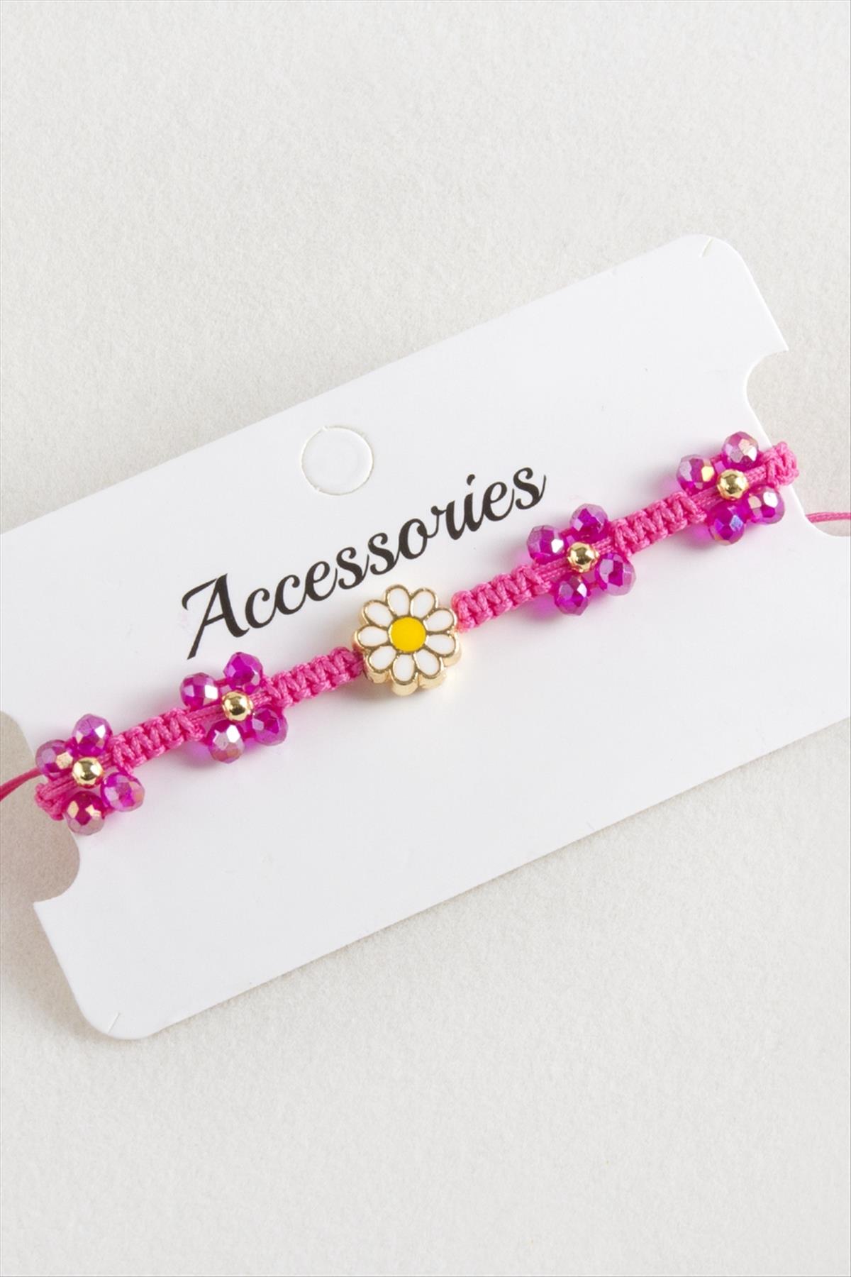 Papatya Mineli Makrome Örgülü İp Bileklik