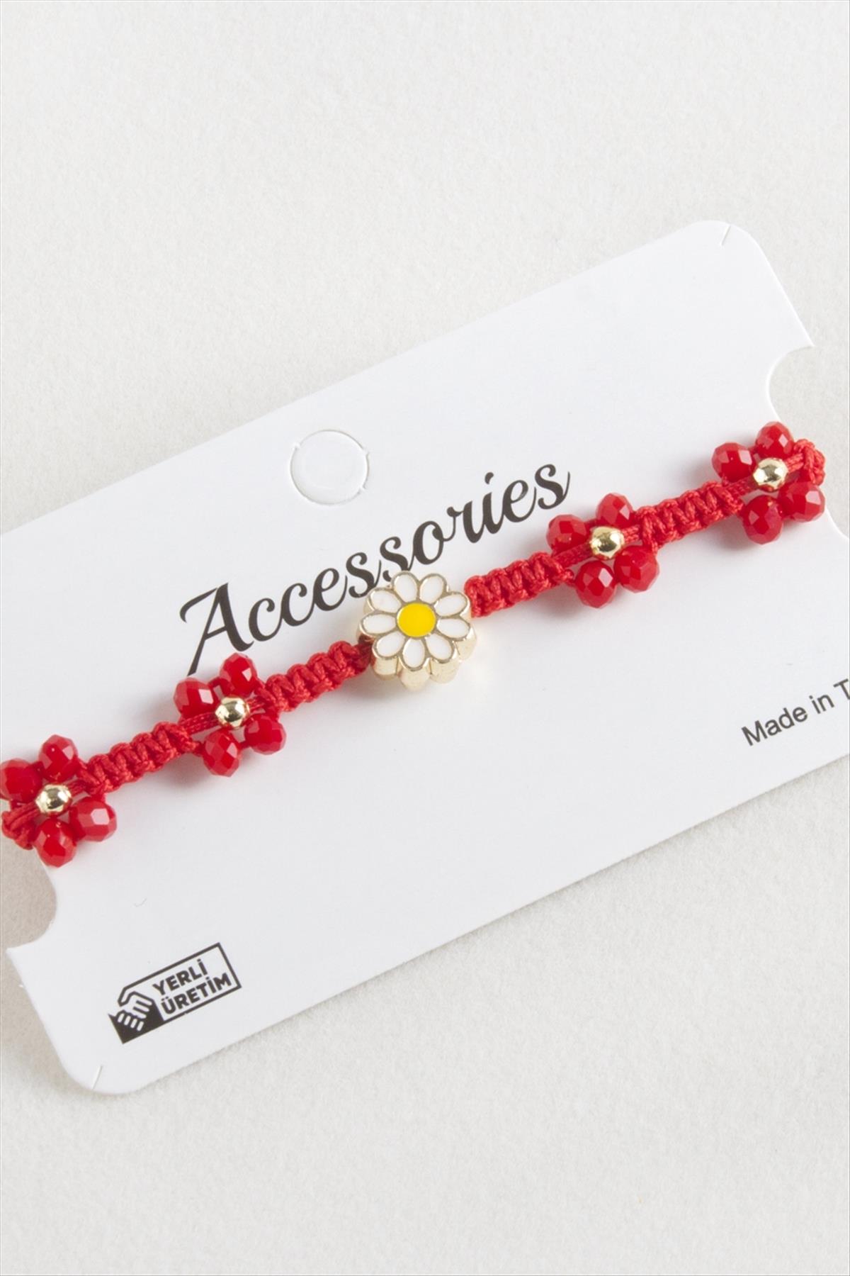 Papatya Mineli Makrome Örgülü İp Bileklik